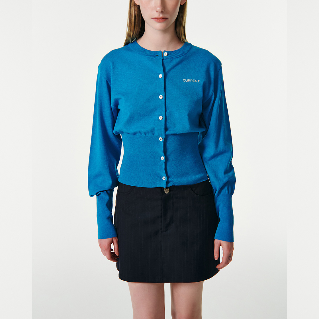 커렌트 에센셜 로고 니트 가디건 블루(Current Essential Logo Knit Cardigan Blue) - 3