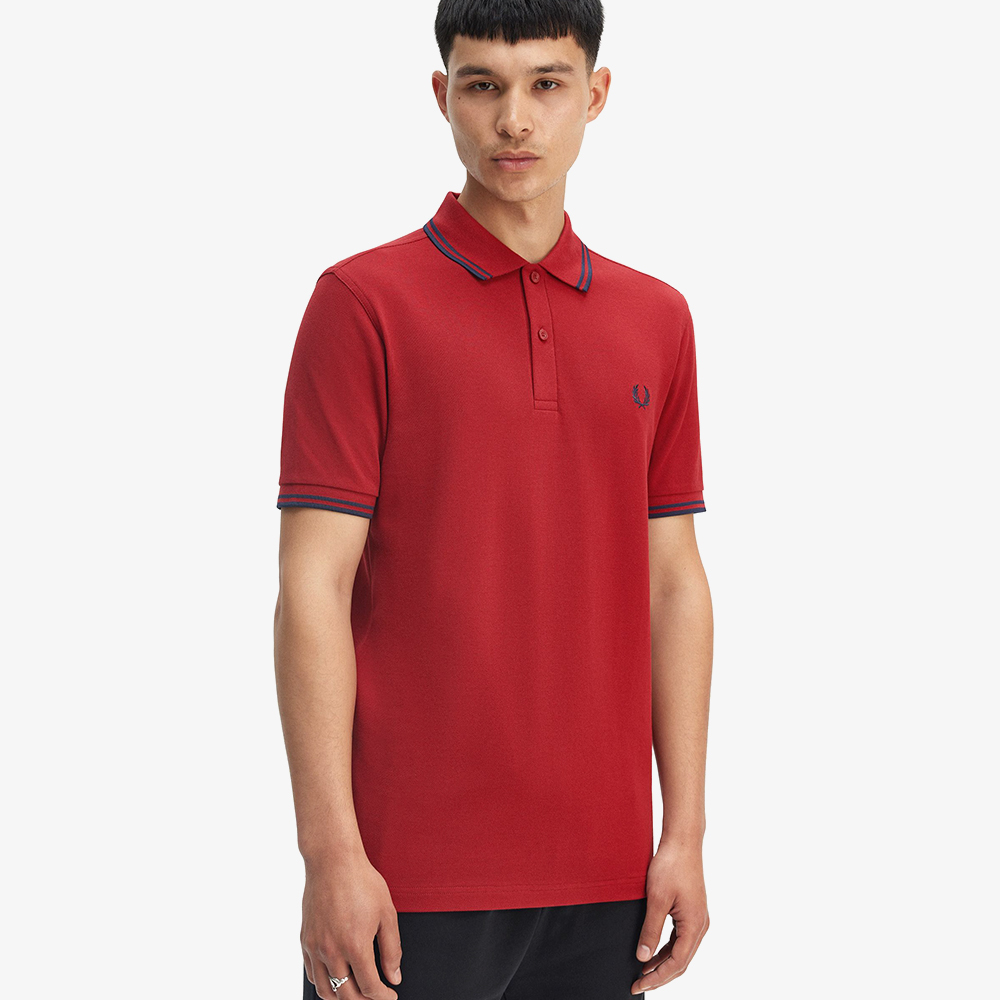 프레드페리 트윈 팁 프레드페리 셔츠  번트 레드/네이비(Fred Perry Twin Tipped Fred Perry Shirt Burnt Red/Navy) - 4