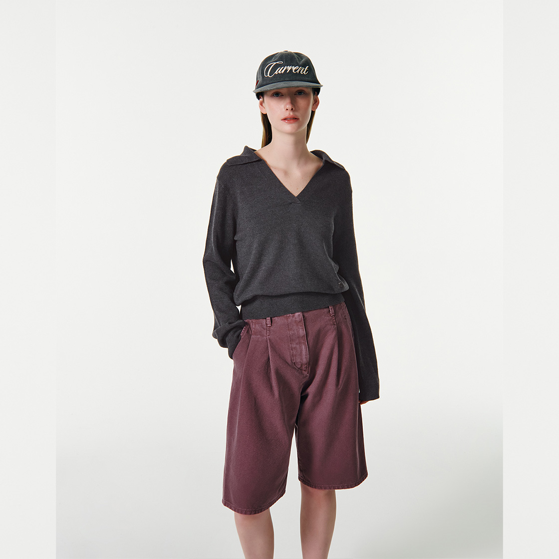 커렌트 벨라 V넥 풀오버 니트 차콜(Current Bella V-Neck Pullover Knit Charcoal) - 3
