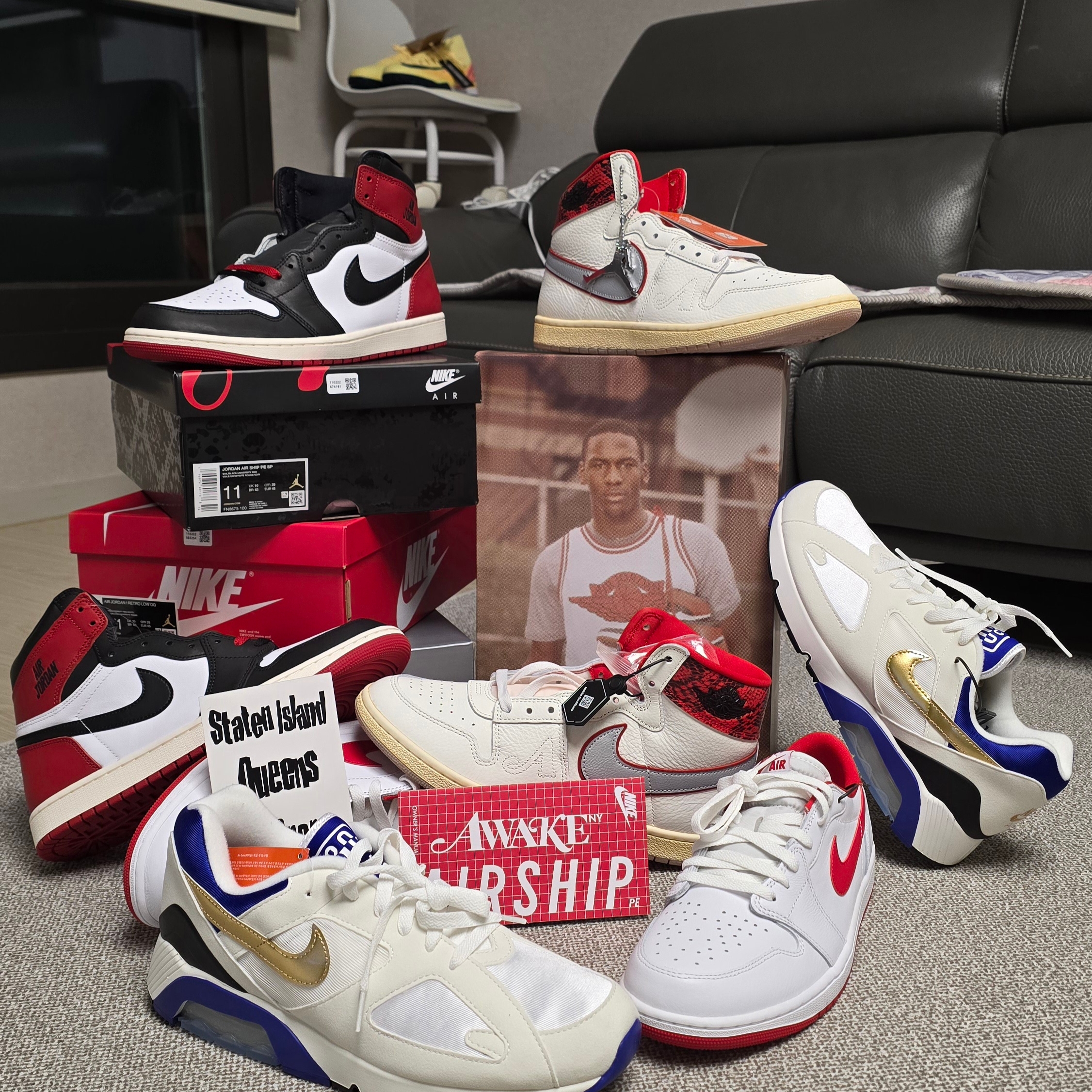 Jordan x Awake NY Air Ship PE SP Sail University Red 착용 스타일