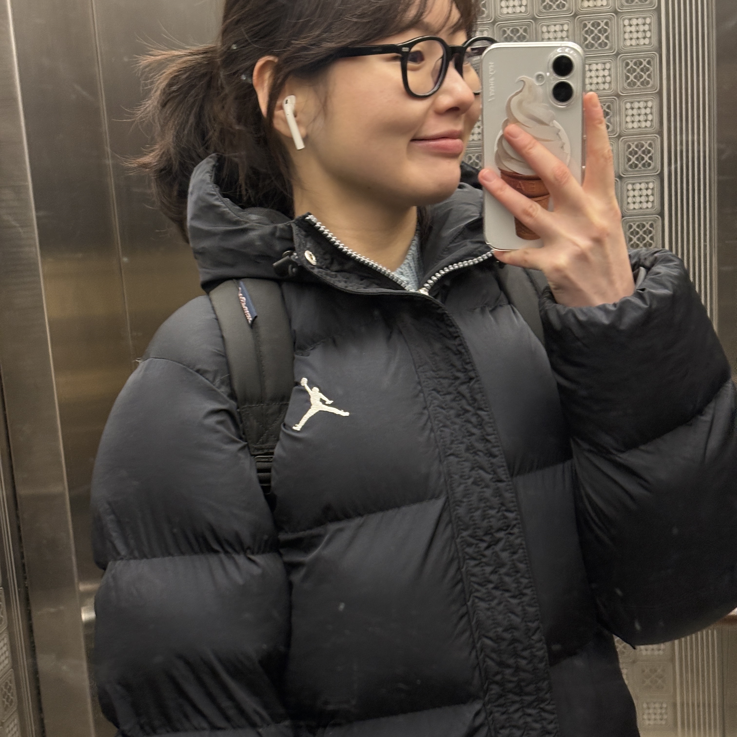 Jordan Essentials Puffer Jacket Black Sail - Asia 착용 스타일