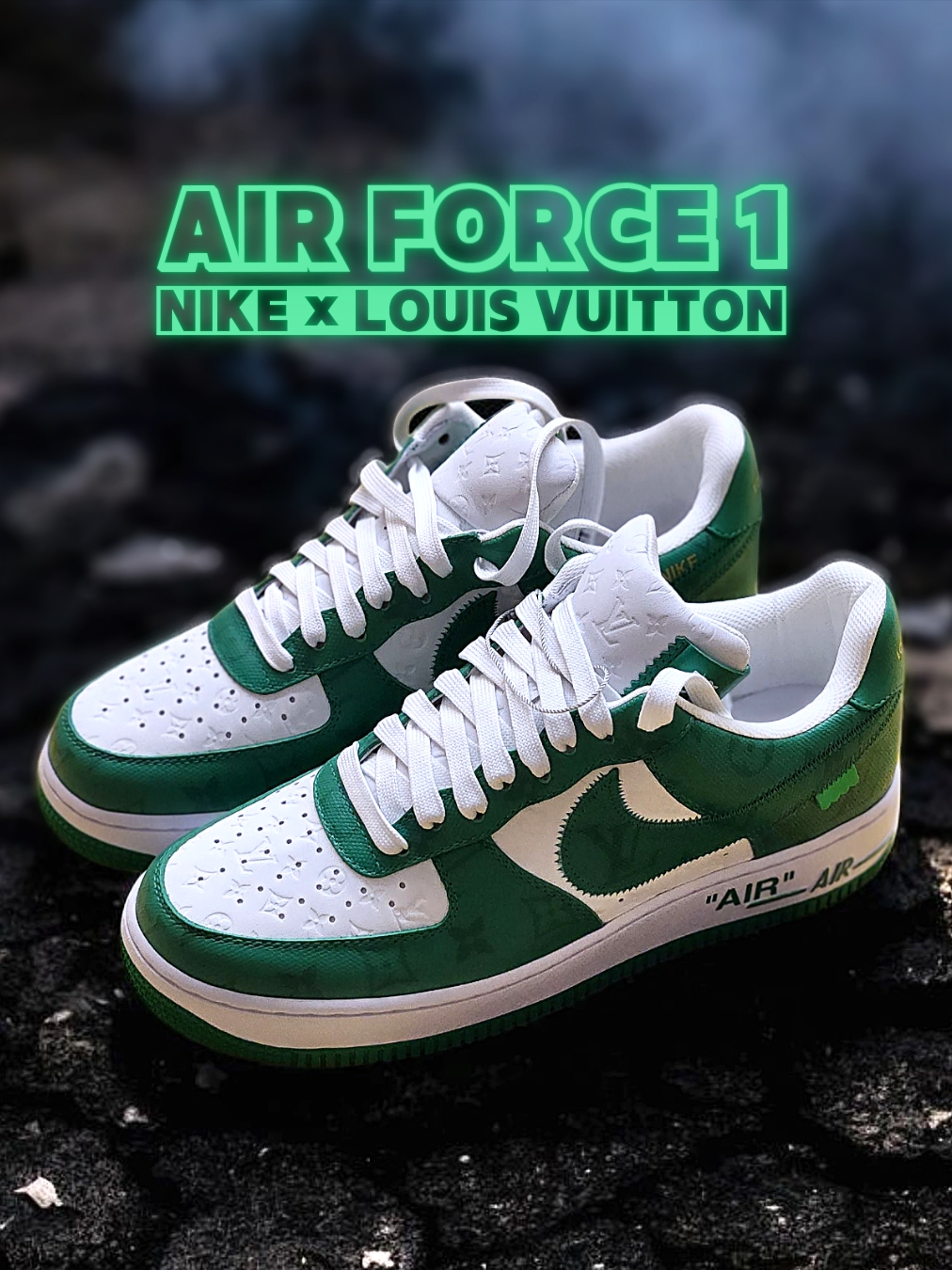 Louis Vuitton x Nike Air Force 1 Low by Virgil Abloh White Gym Green 착용 스타일
