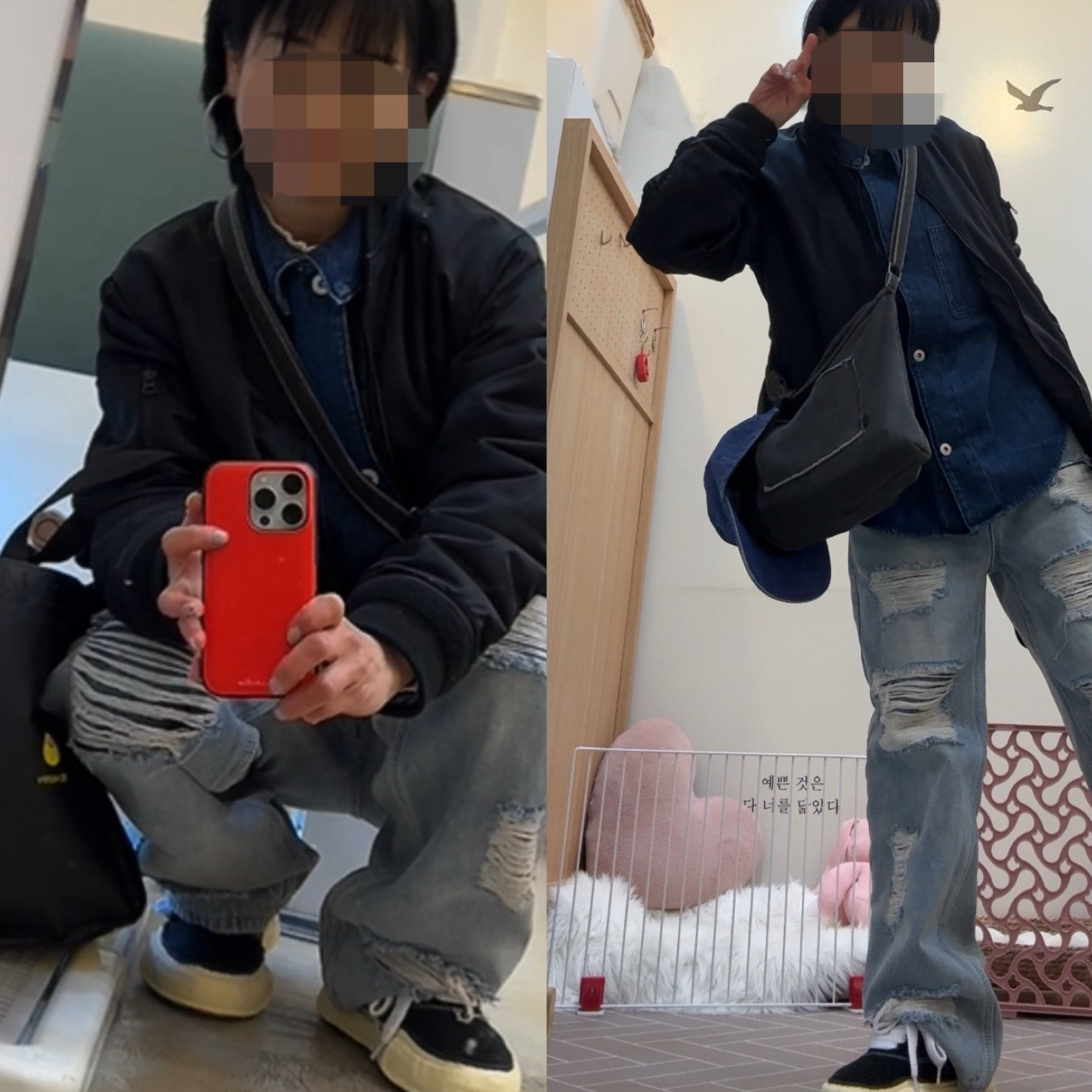 메종 미하라 야스히로 베이커 OG 솔 오버다이드 캔버스 로우탑 스니커즈 블랙, 슈프림 코티드 데님 캠프캡 로얄 - 24SS 착용 스타일 - 1
