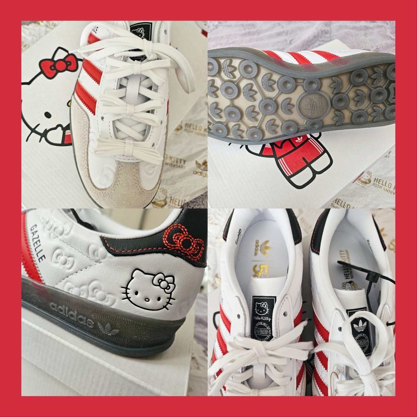 (W) Adidas x Hello Kitty Gazelle Indoor Cloud White Red 착용 스타일 - 2