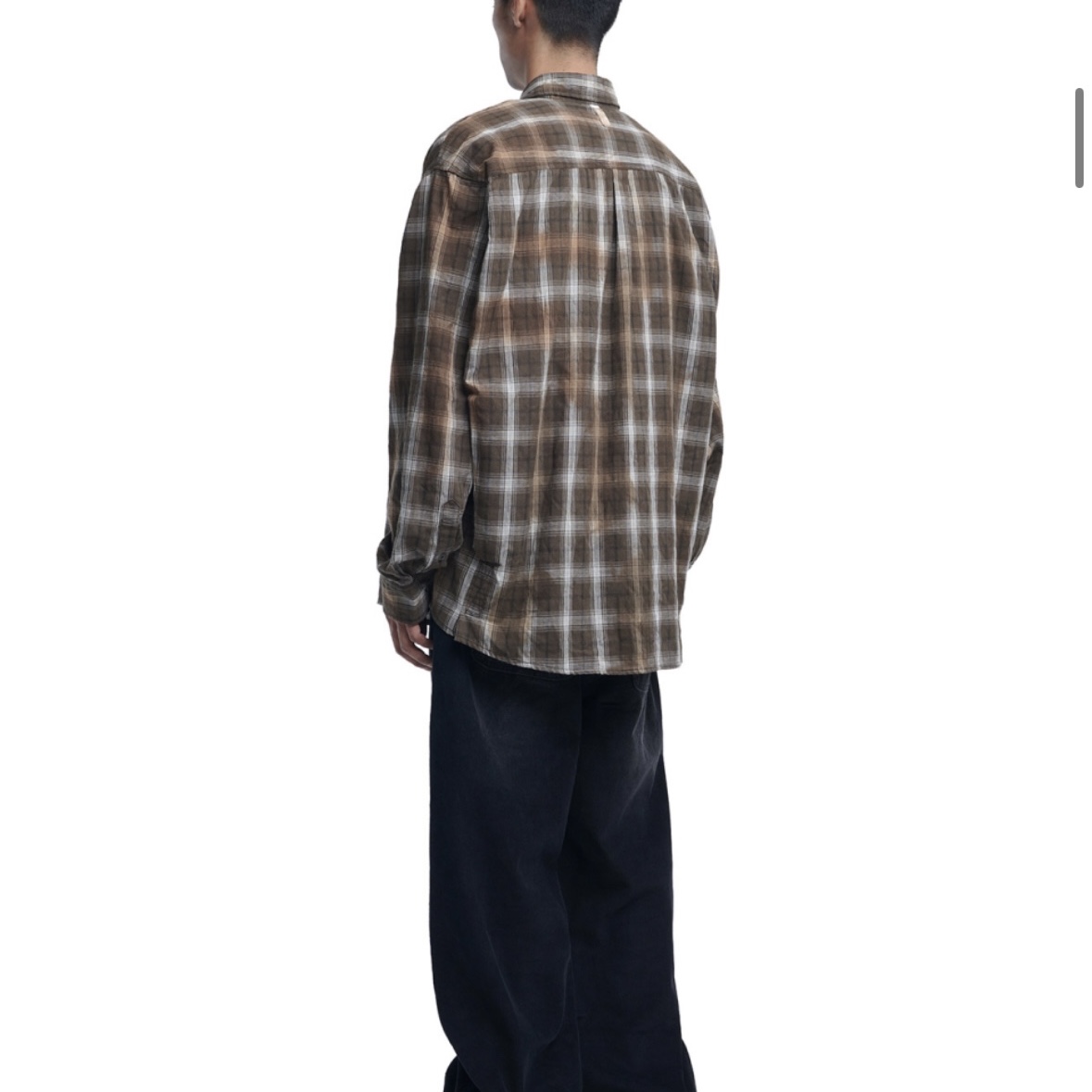 NOMANUAL O.D Check Shirt Brown 착용 스타일