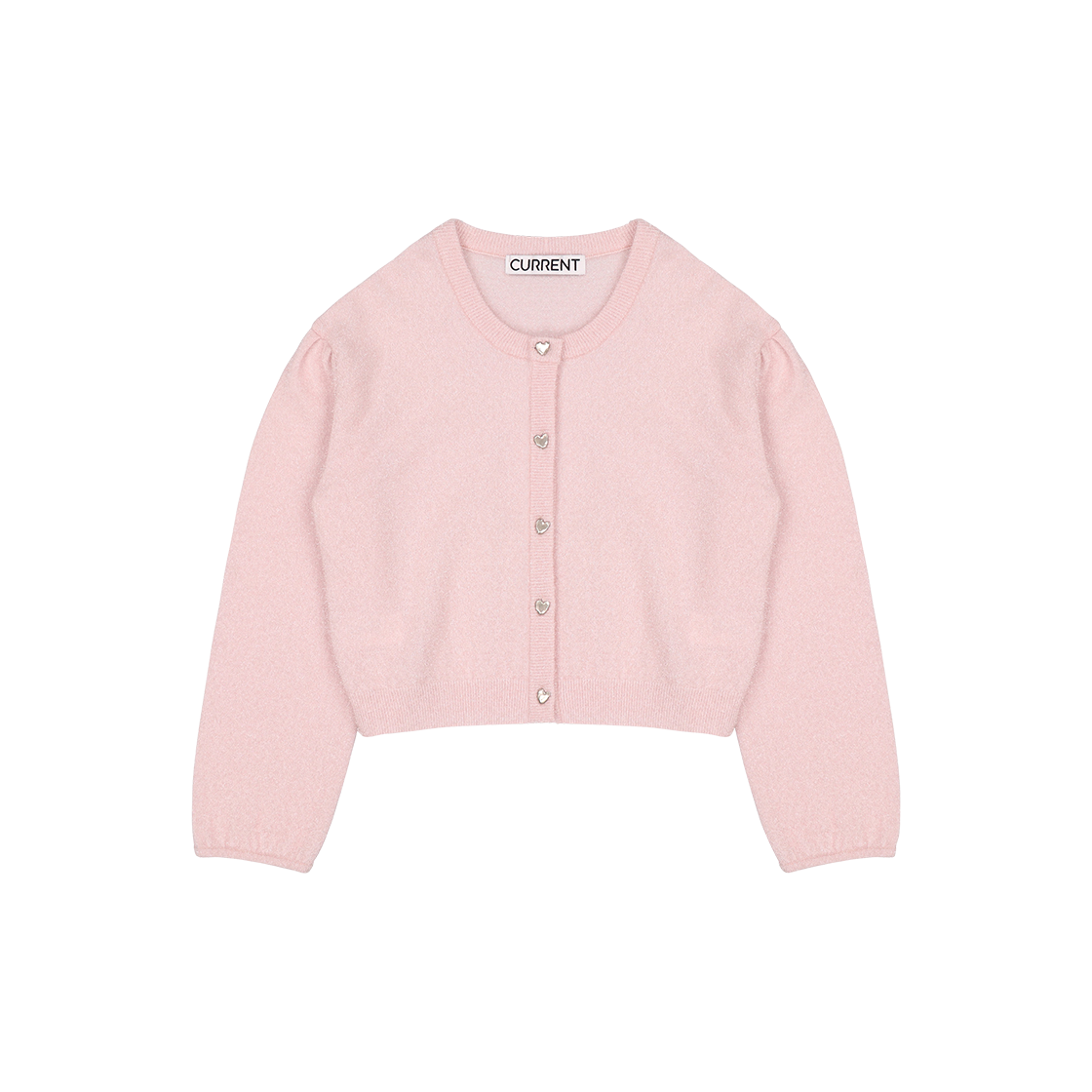 커렌트 메탈릭 퍼프 슬리브스 가디건 라이트 핑크(Current Metallic Puff Sleeves Cardigan Light Pink)