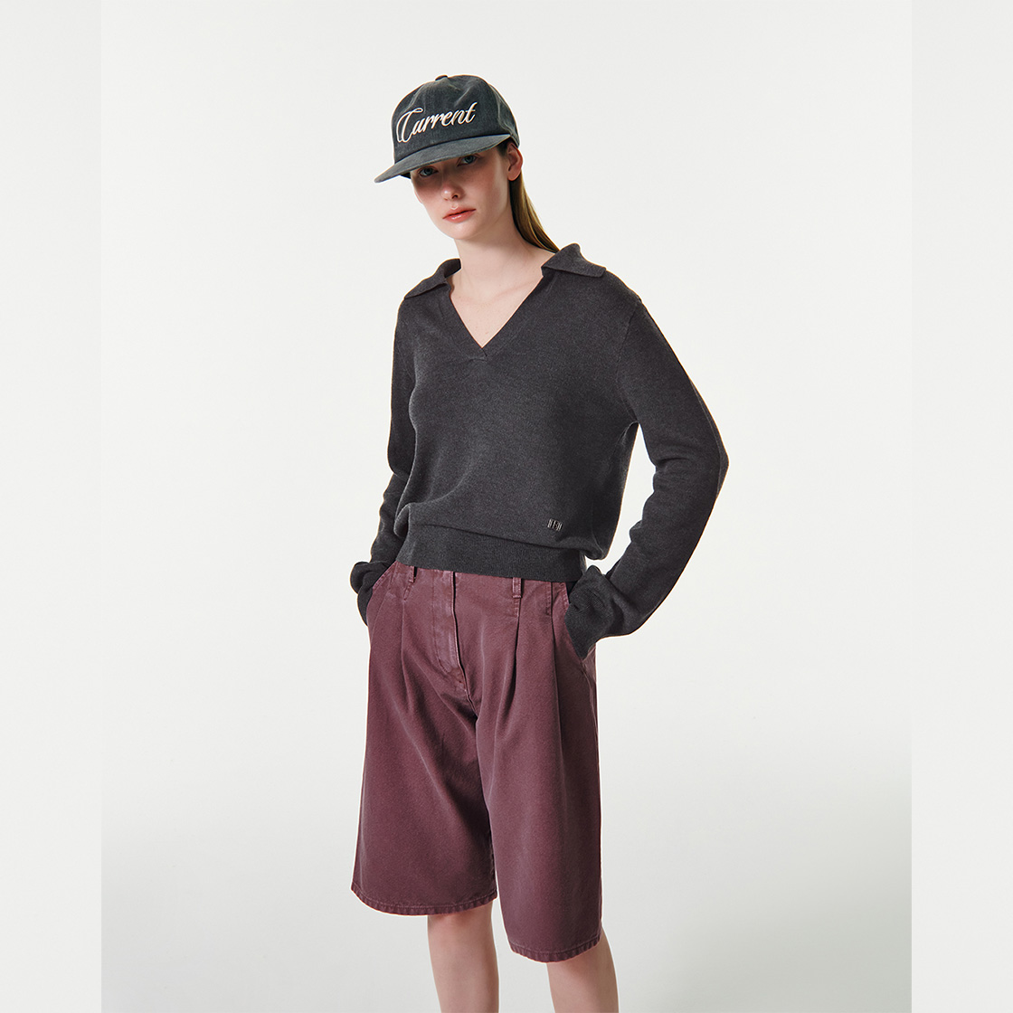 커렌트 벨라 V넥 풀오버 니트 차콜(Current Bella V-Neck Pullover Knit Charcoal) - 2