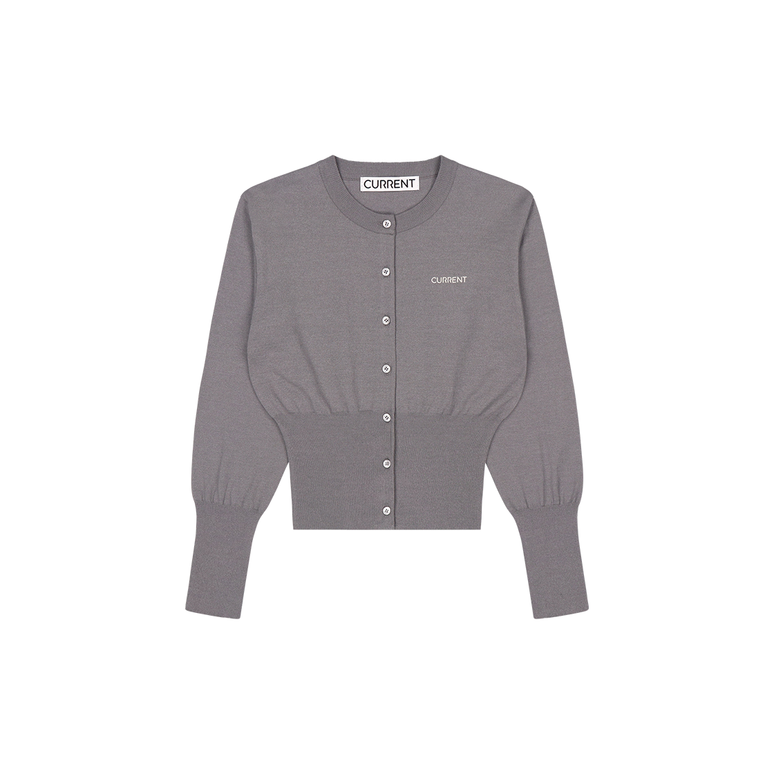 커렌트 에센셜 로고 니트 가디건 멜란지 그레이(Current Essential Logo Knit Cardigan Mellange gray)