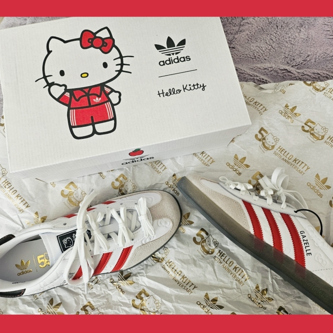 (W) Adidas x Hello Kitty Gazelle Indoor Cloud White Red 착용 스타일 - 1