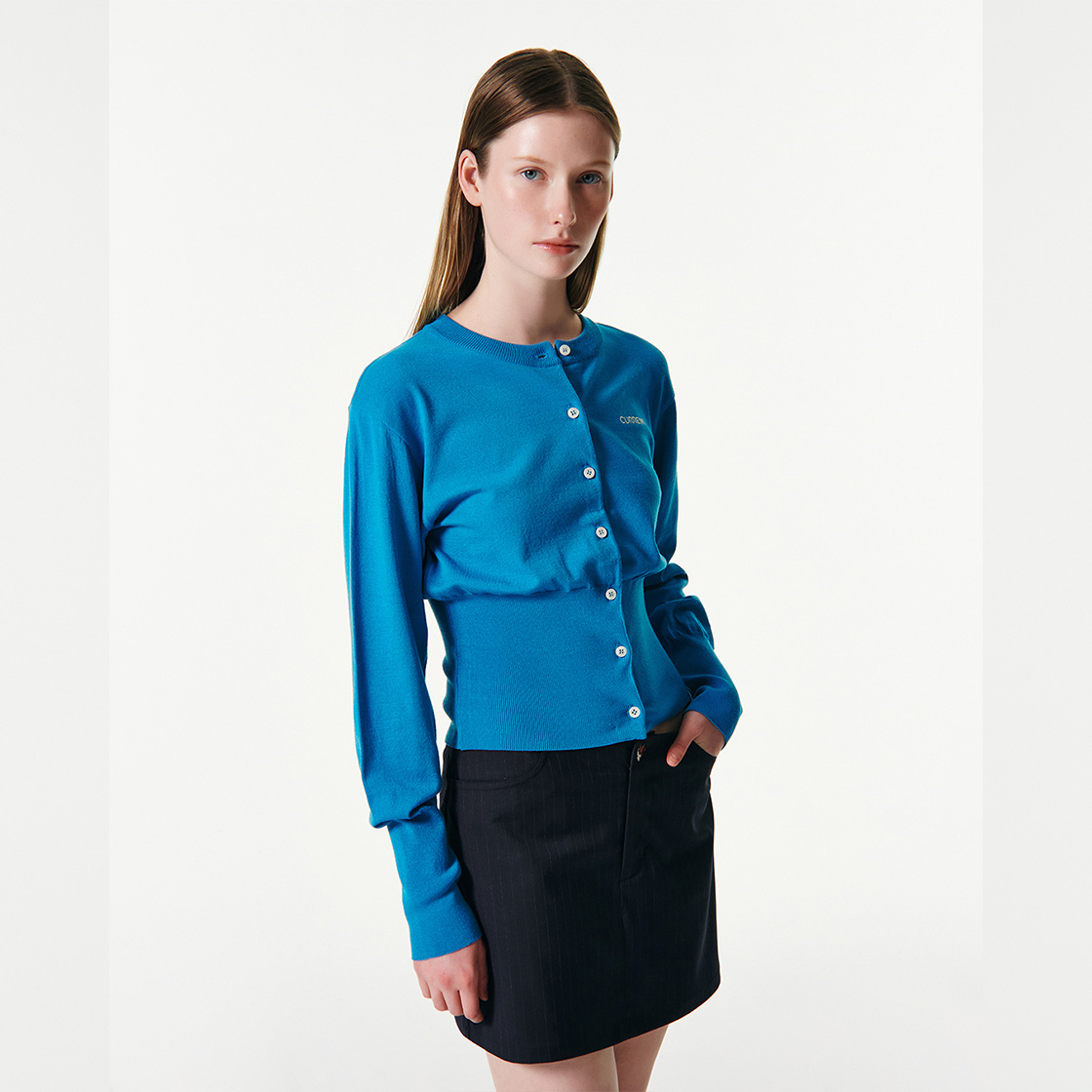 커렌트 에센셜 로고 니트 가디건 블루(Current Essential Logo Knit Cardigan Blue) - 5