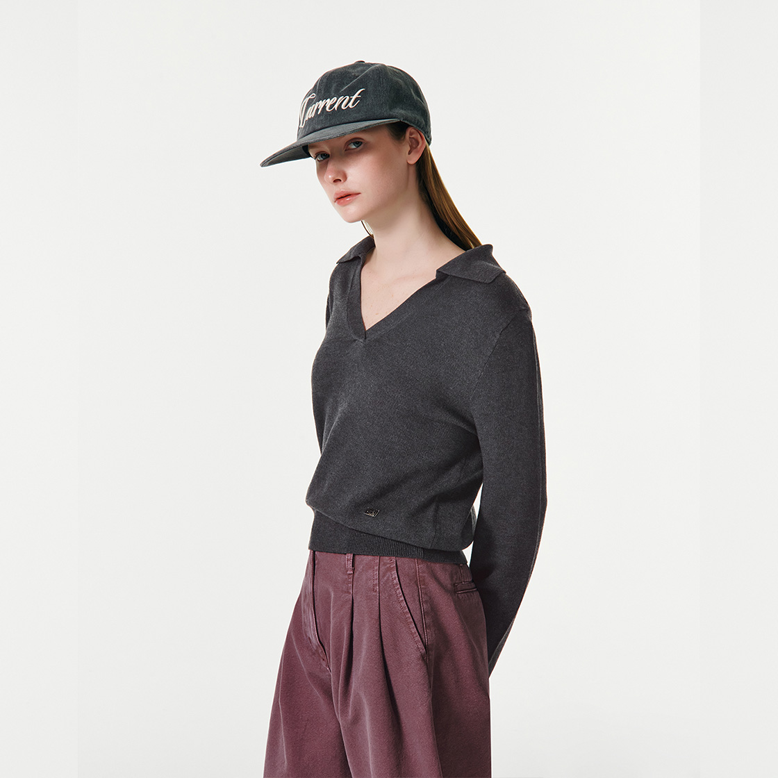커렌트 벨라 V넥 풀오버 니트 차콜(Current Bella V-Neck Pullover Knit Charcoal) - 4