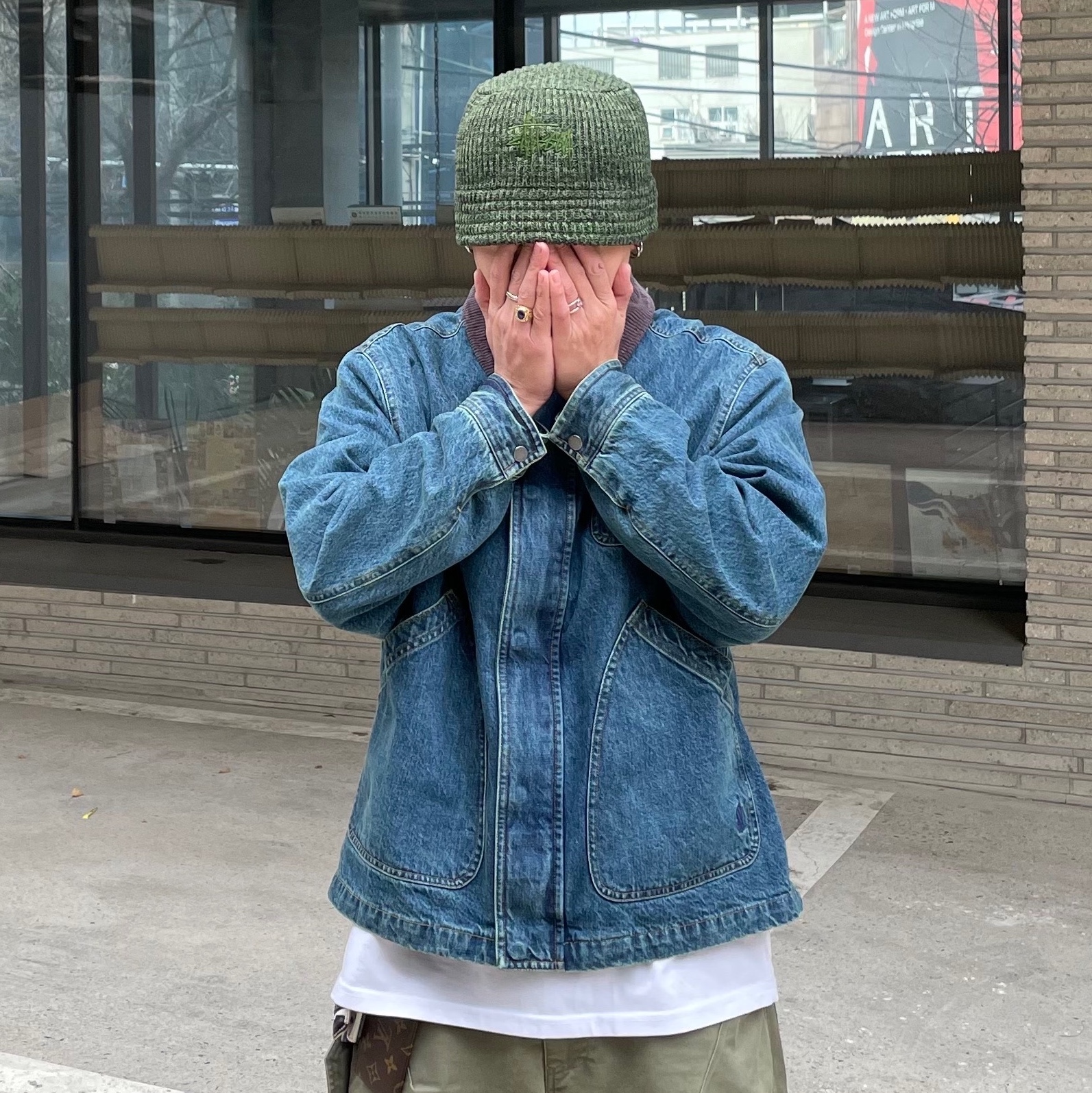 Stussy Bucket Hat Marl Knit Green 착용 스타일 - 2
