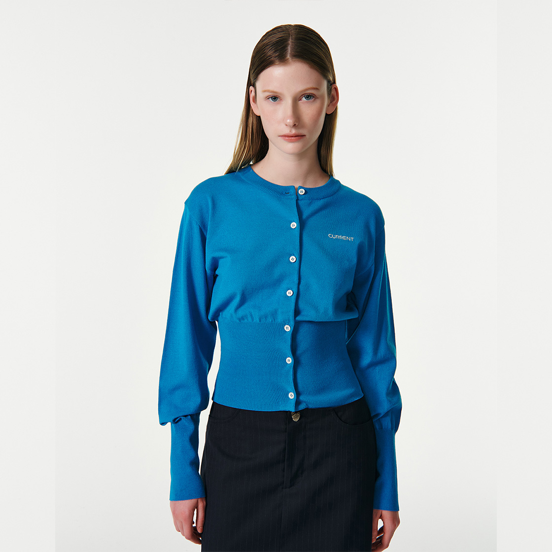커렌트 에센셜 로고 니트 가디건 블루(Current Essential Logo Knit Cardigan Blue) - 2