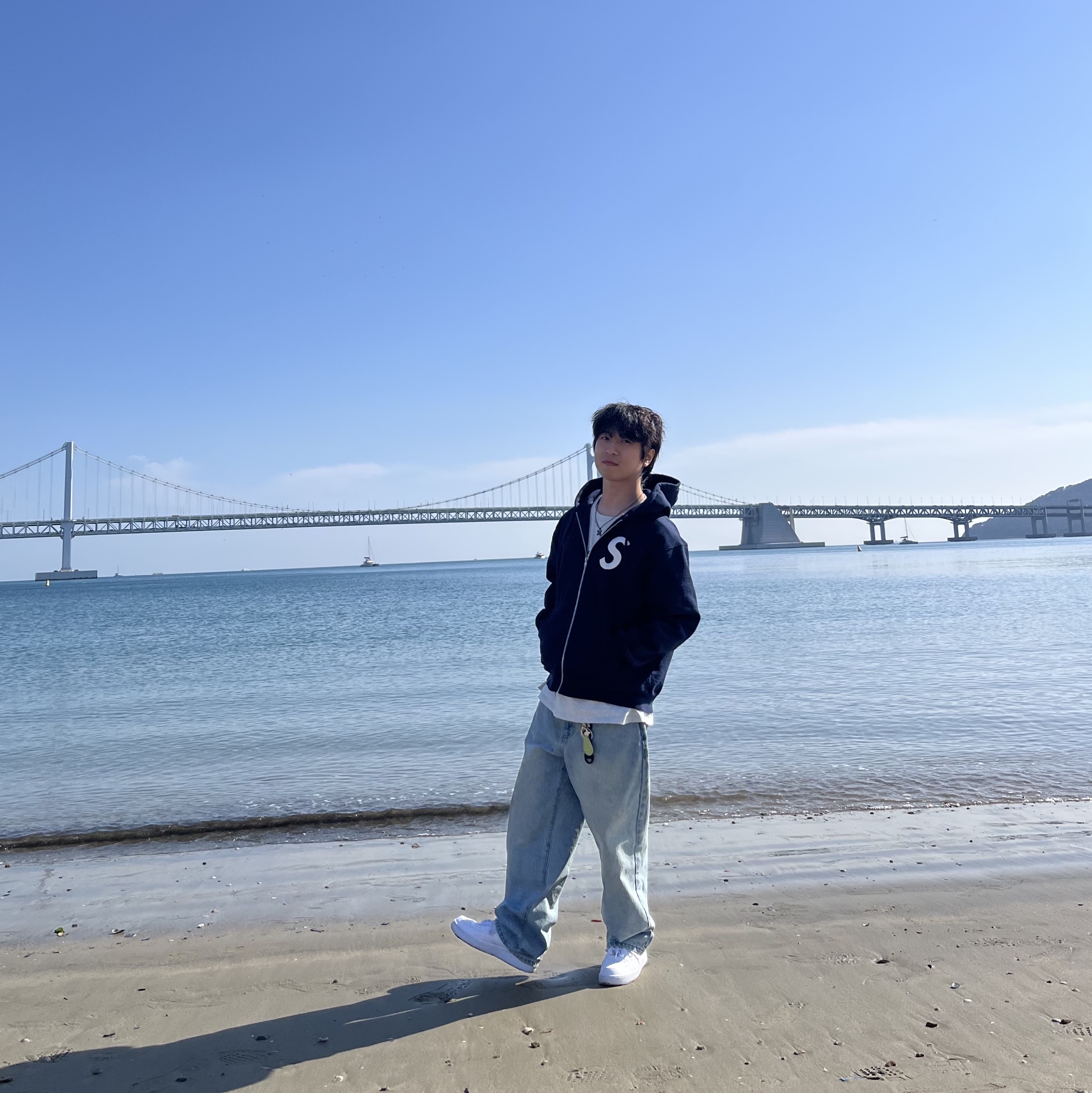 Supreme S Logo Zip Up Hooded Sweatshirt Navy - 24FW 착용 스타일 - 2