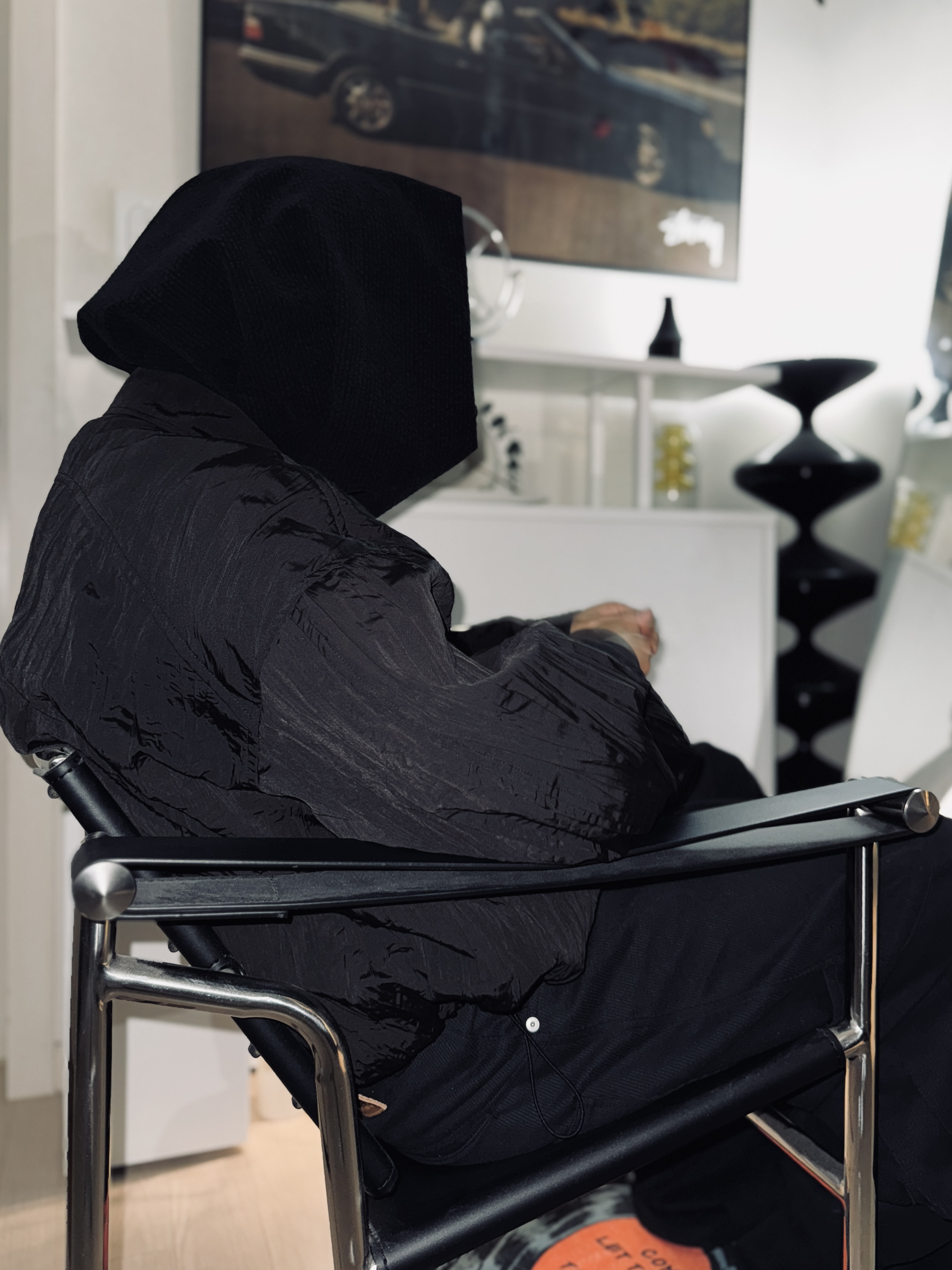 Undermycar Mu.87 Anti Fxxking Logo Play Basic Micro Corduroy Scarf Black 착용 스타일 - 2