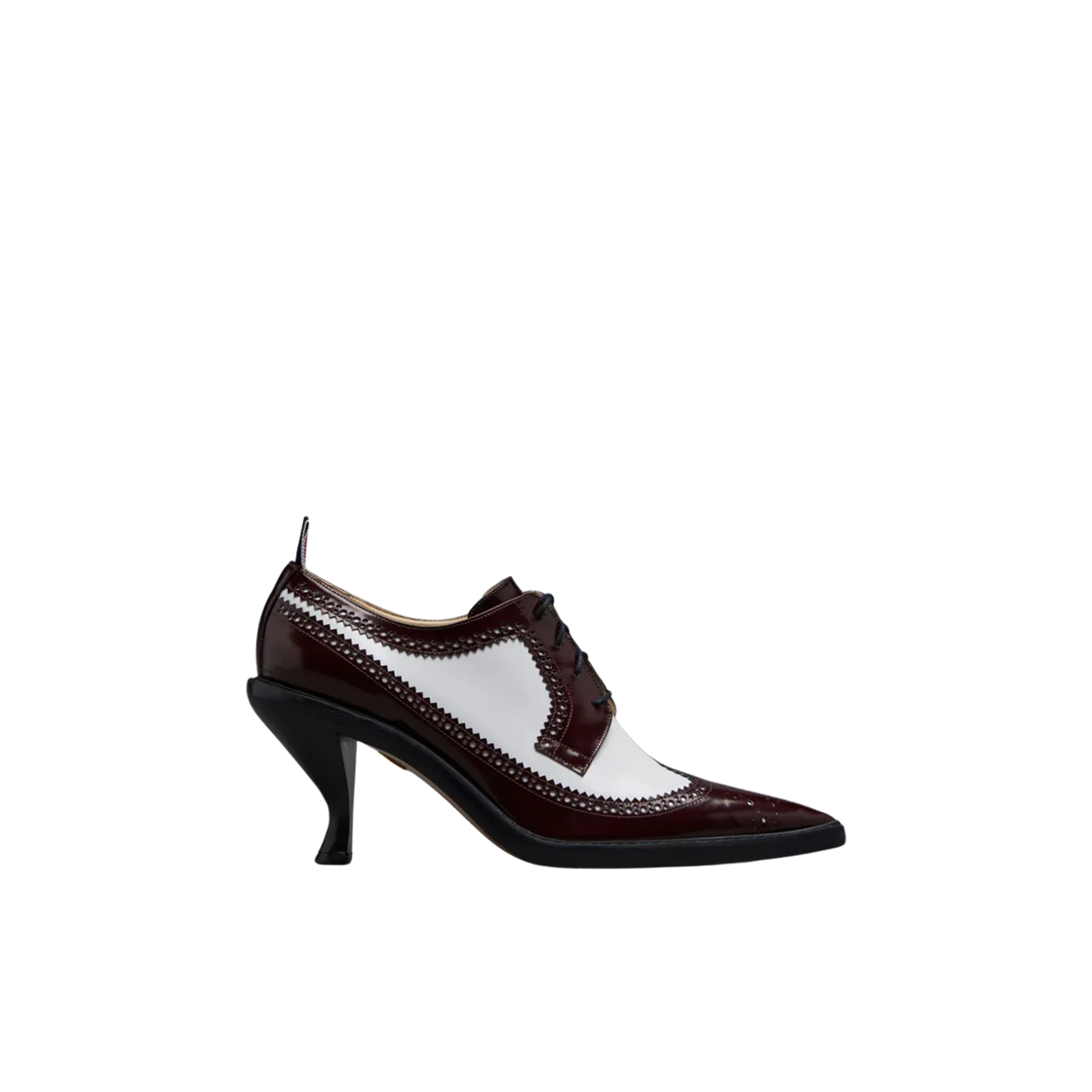 FFH223B-L0043-614 (W) Thom Browne Soft Spazzolato 75mm Curved Longwing Spectator Brogue Heel  Burgundy