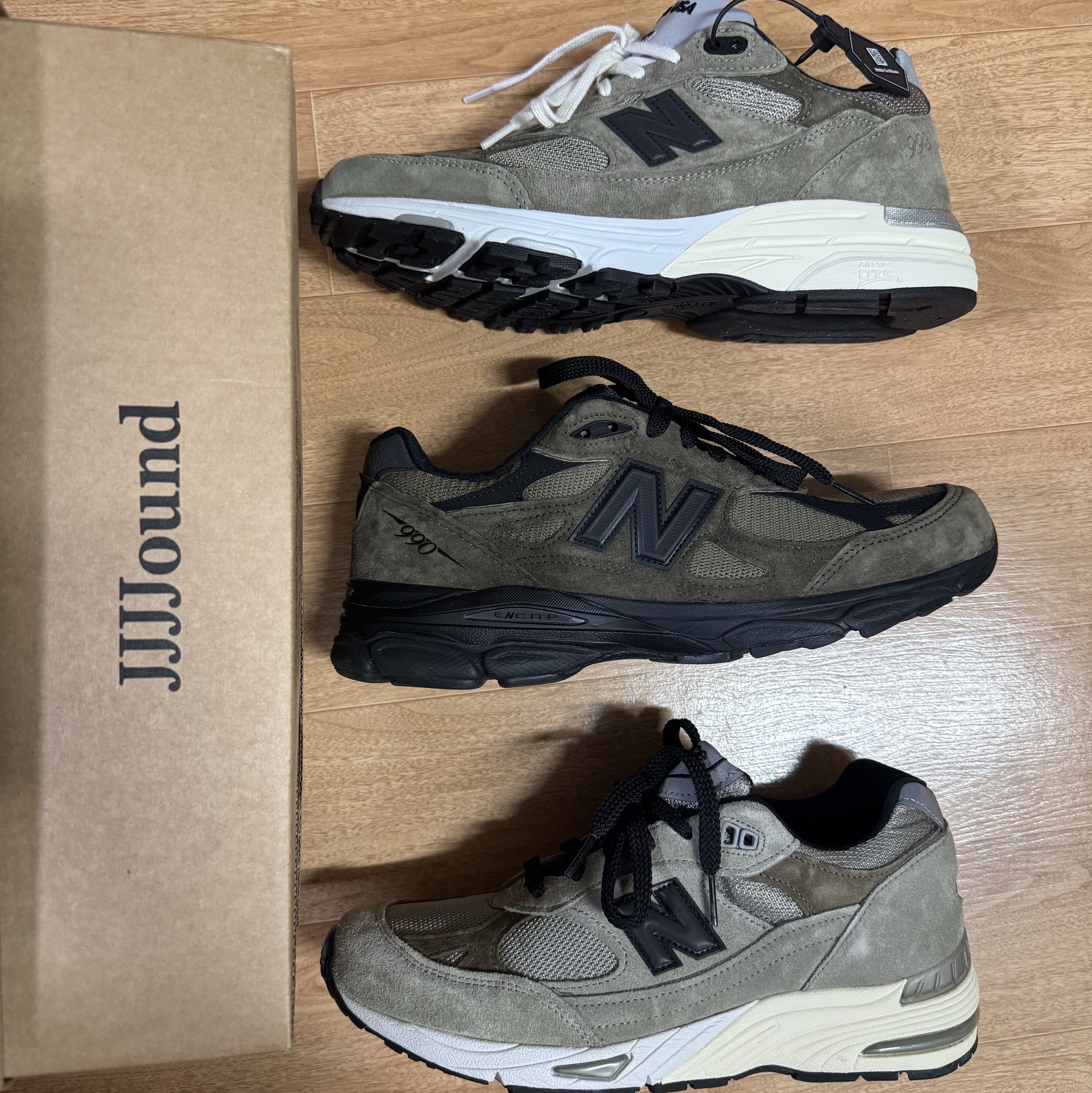 New Balance x JJJJound 993 Made in USA Mushroom White, New Balance x JJJJound 991 Made in UK Grey 착용 스타일