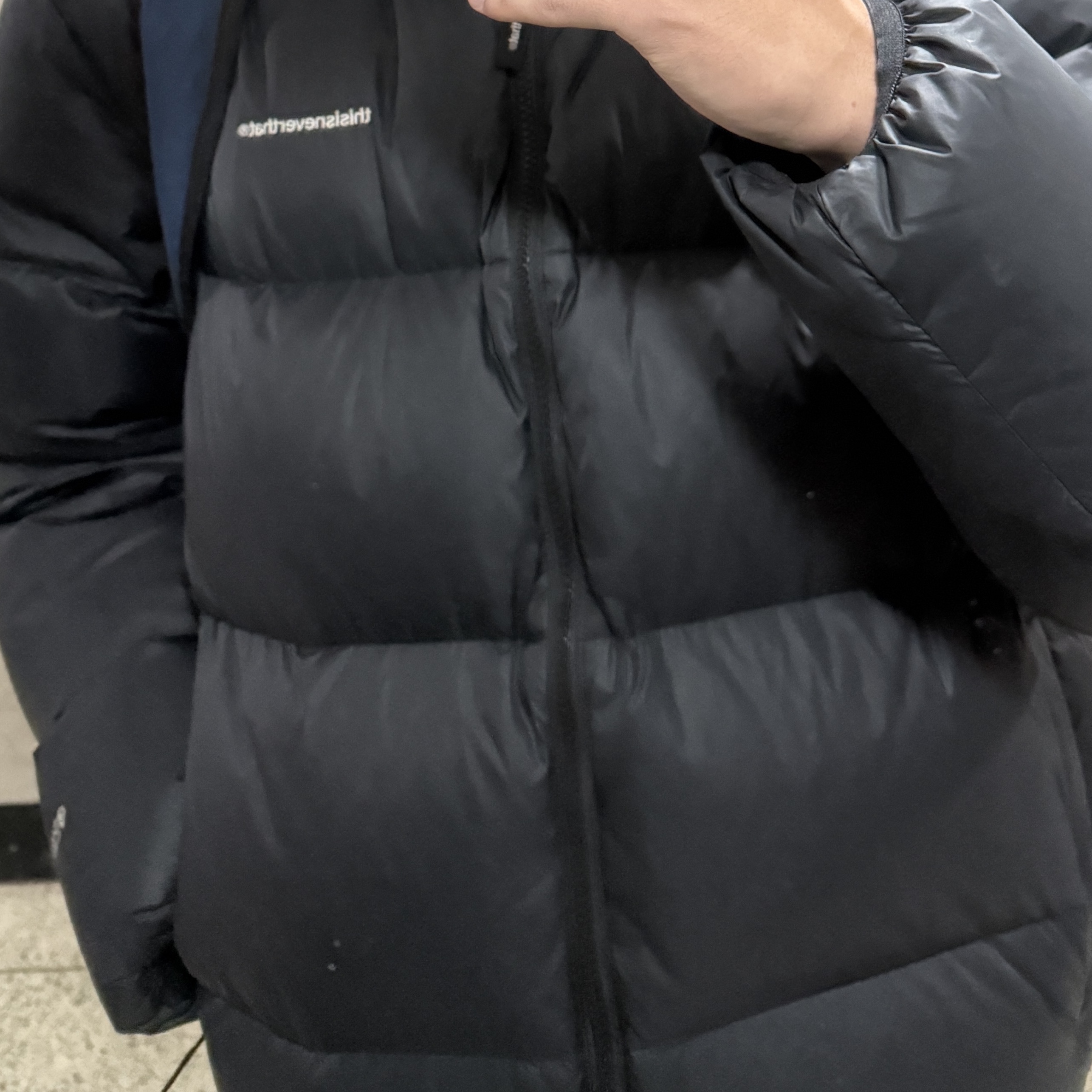 Thisisneverthat Pertex T Down Jacket Black 착용 스타일