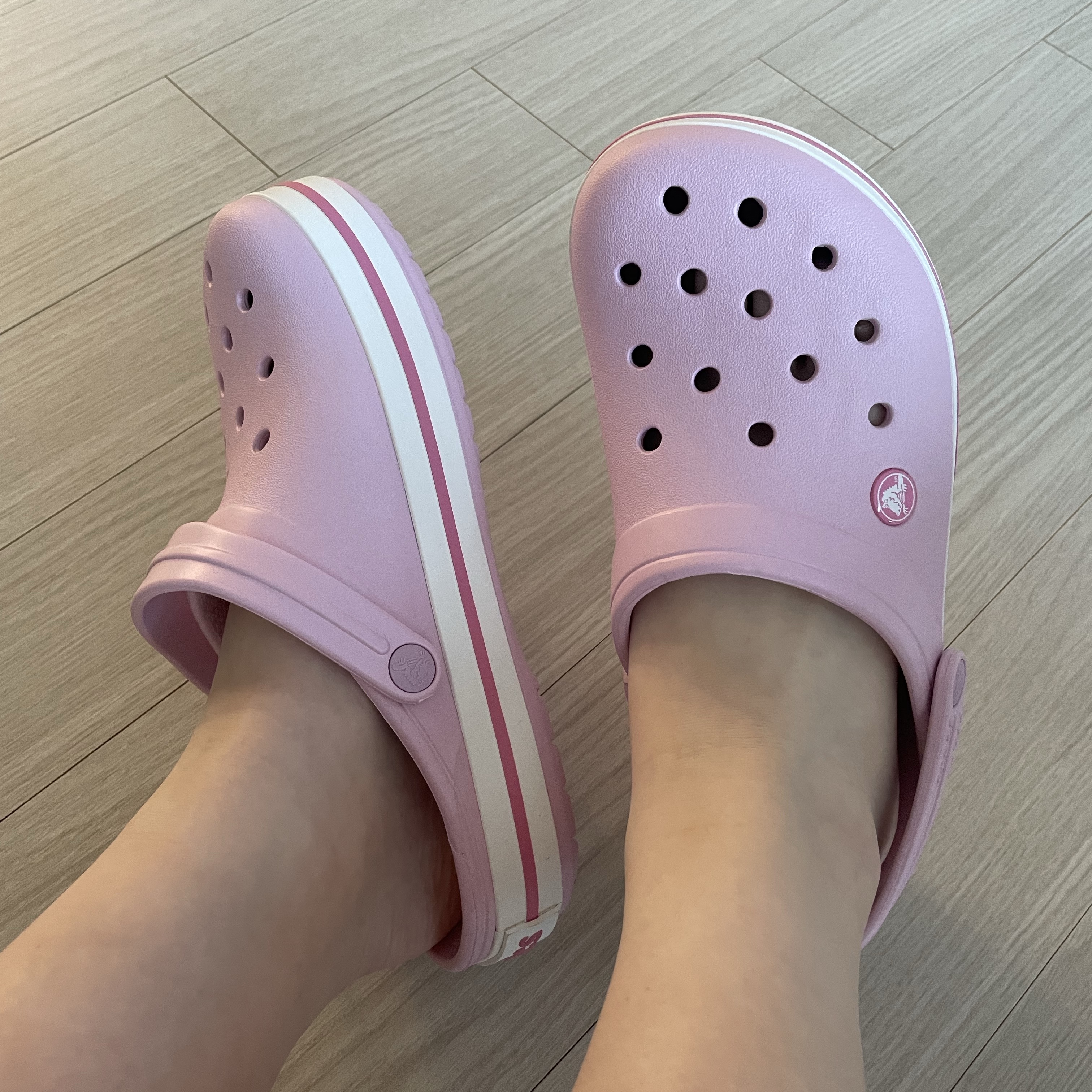 (Kids) Crocs Crocband Clog Ballerina Pink 착용 스타일 - 1