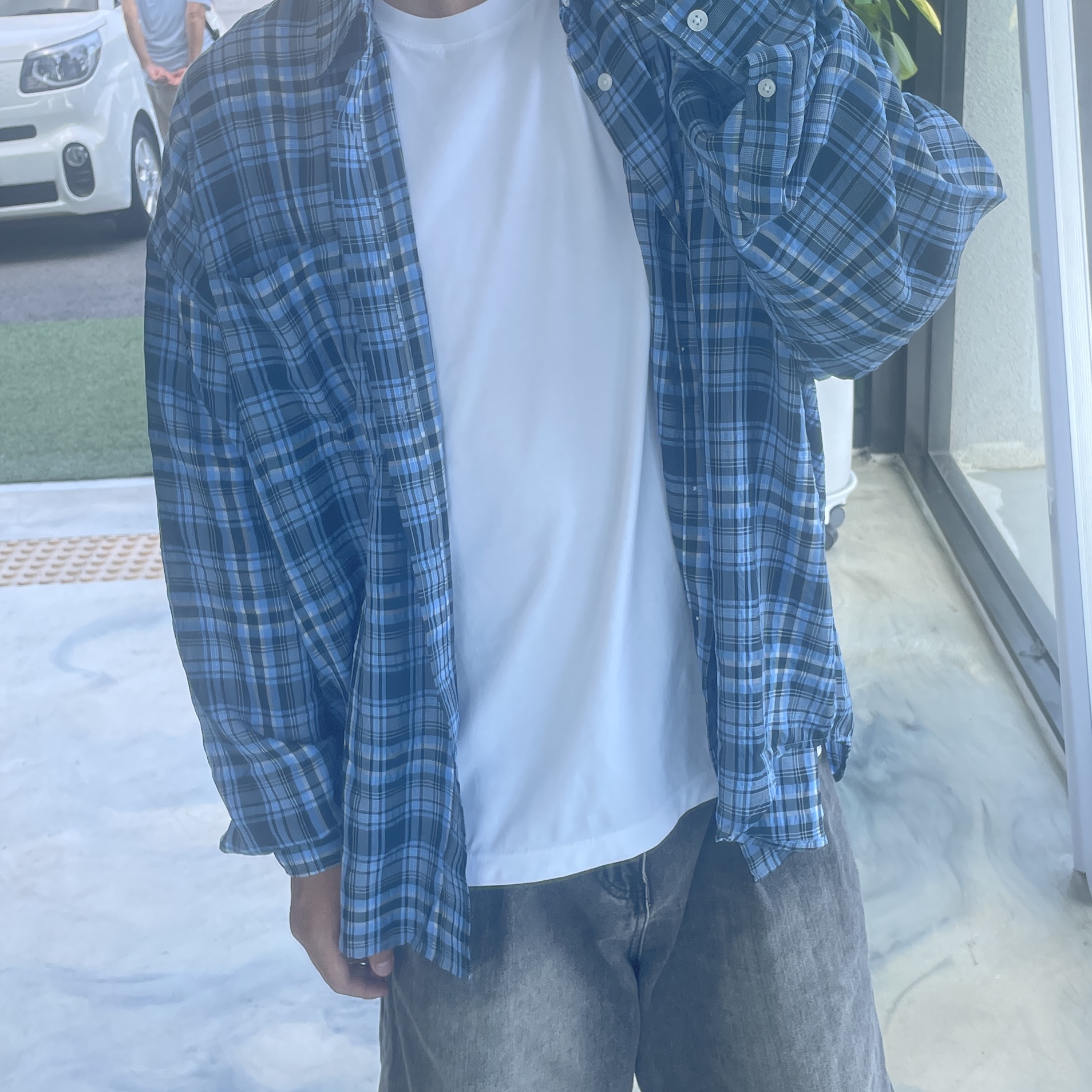 NOMANUAL NM Plain T-Shirt White 착용 스타일