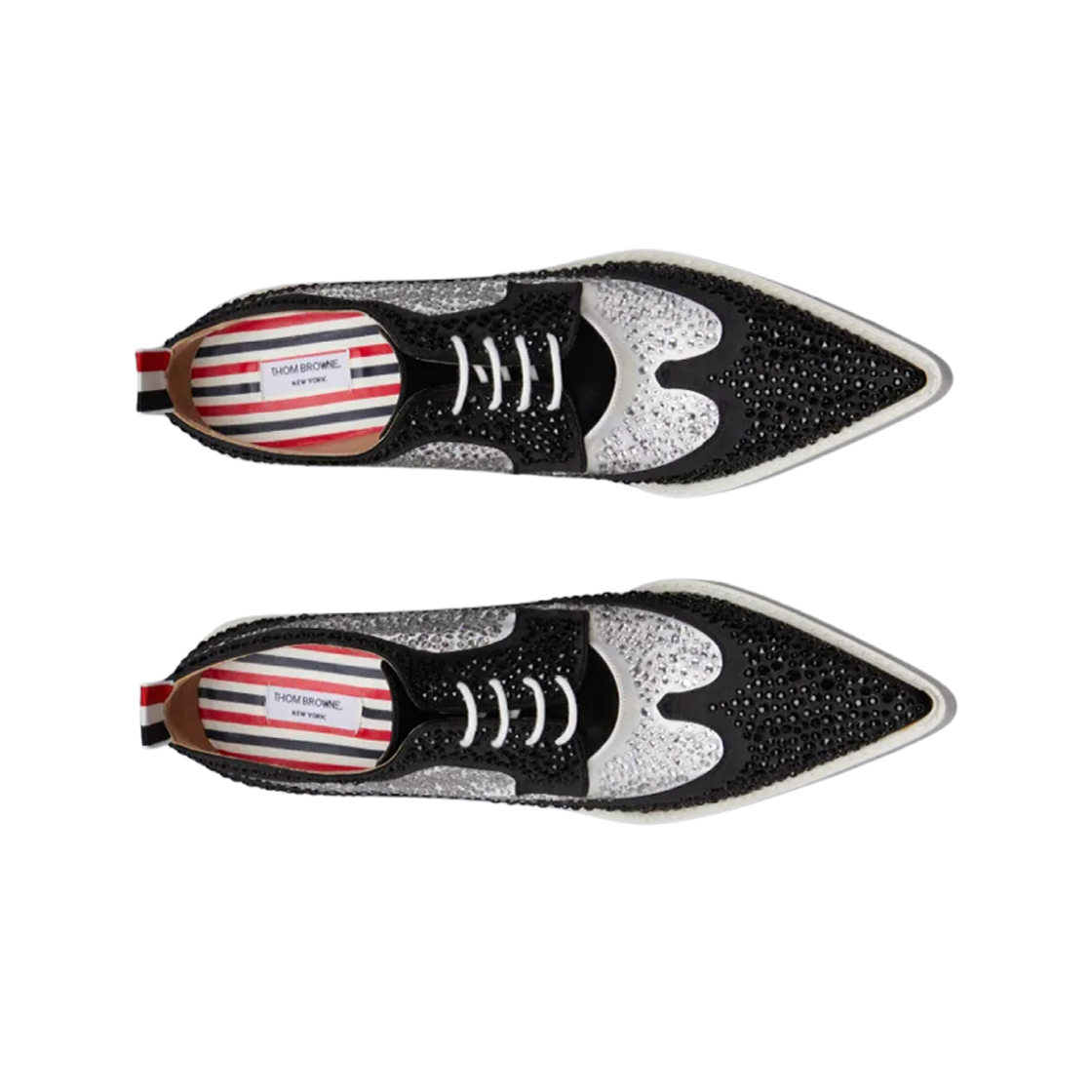 (W) 톰브라운 스와로브스키 사틴 힐 롱윙 브로그 블랙 화이트((W) Thom Browne Swarovski Satin Heeled Longwing Brogue Black White) - 2