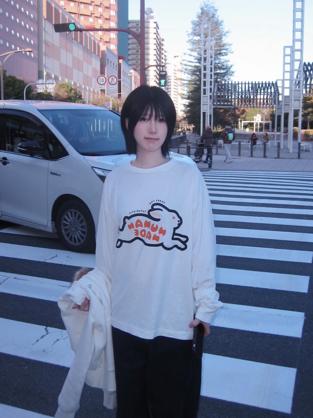 Human Made Rabbit L/S T-Shirt White 착용 스타일 - 1