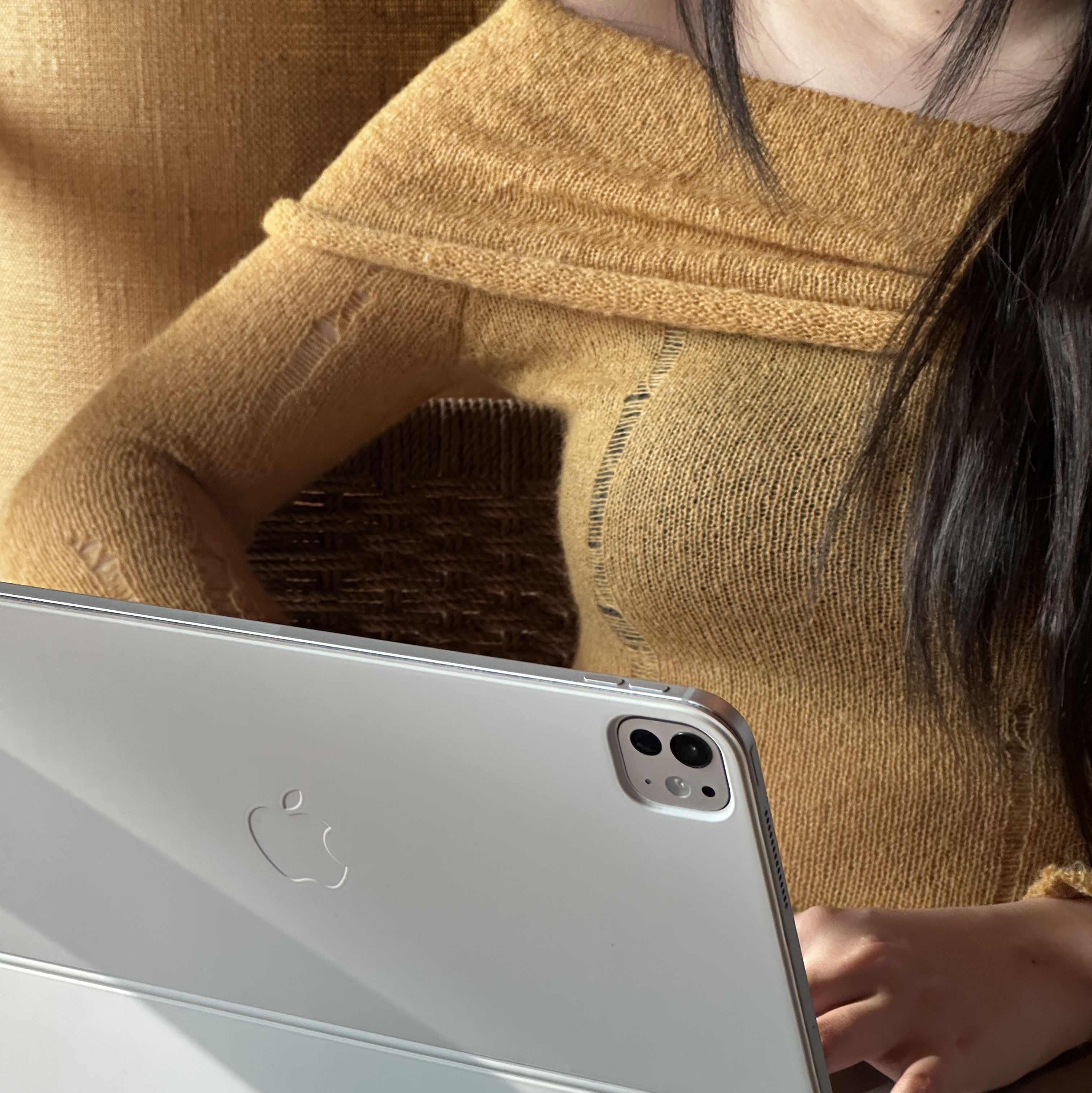 Apple iPad Pro 7th Gen 13-inch Cellular 512GB Standard Glass Silver (Korean Ver.), Apple Magic Keyboard for iPad Pro 12.9-inch White (Korean Ver.) 착용 스타일