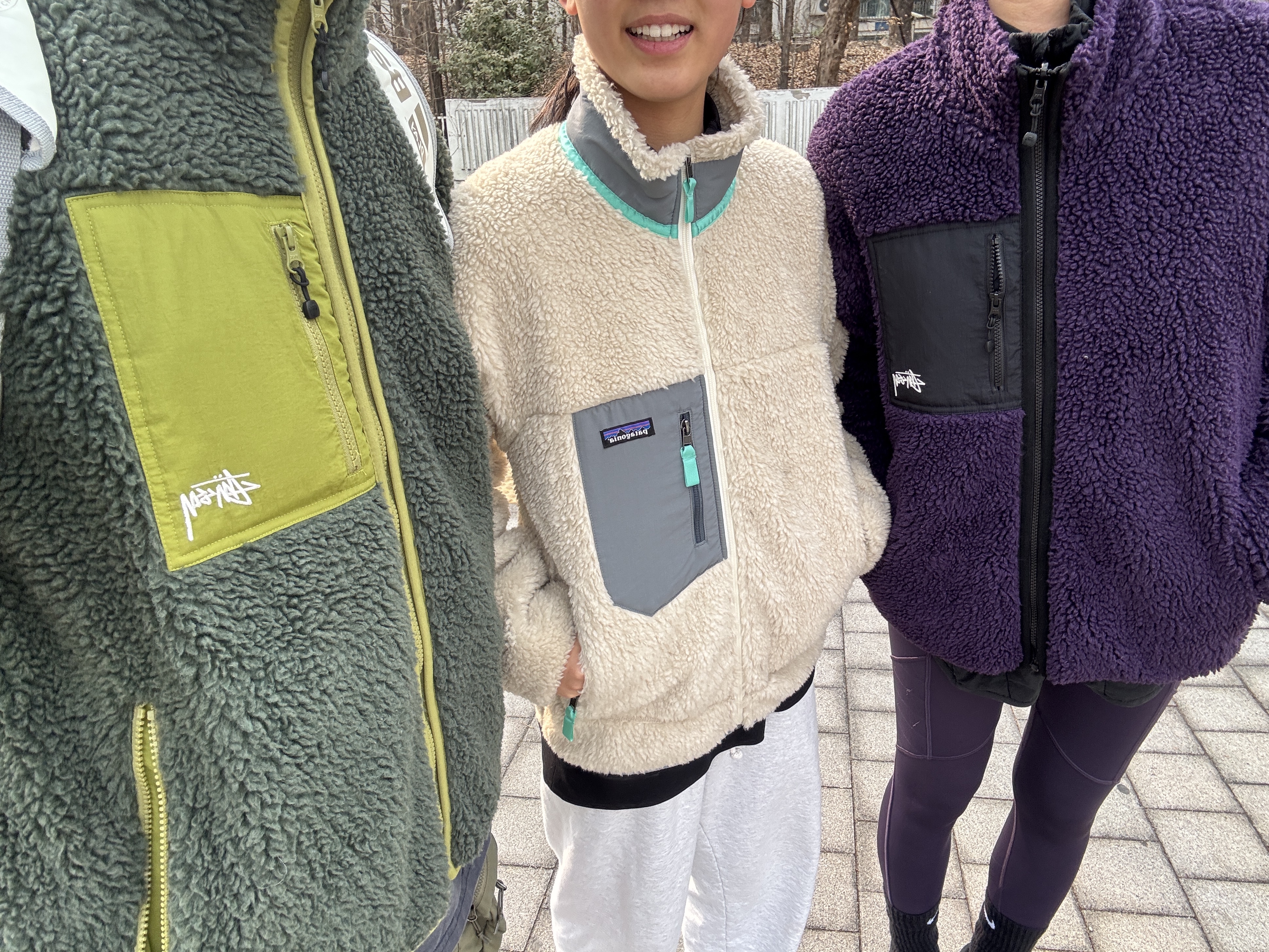 Stussy Sherpa Reversible Jacket Dark Green, Patagonia Classic Retro-X Jacket Dark Natural Plume Grey 착용 스타일