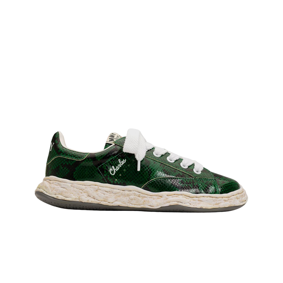 A14FW712-GREEN Maison Mihara Yasuhiro Charles OG Sole Python Printed Leather Low-top Sneakers Green