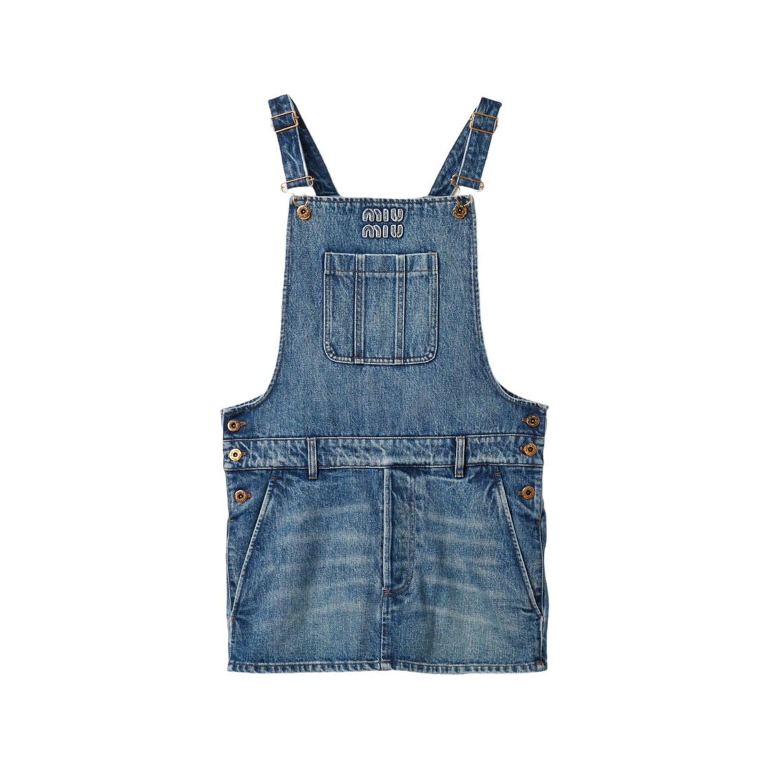 ワンピース MiuMiu | Denim bib mini-dress GWA207_139G_F0008_S_OOO MiuMiu＊Denim bib mini-dress デニム ビブミニドレス＊送料込
