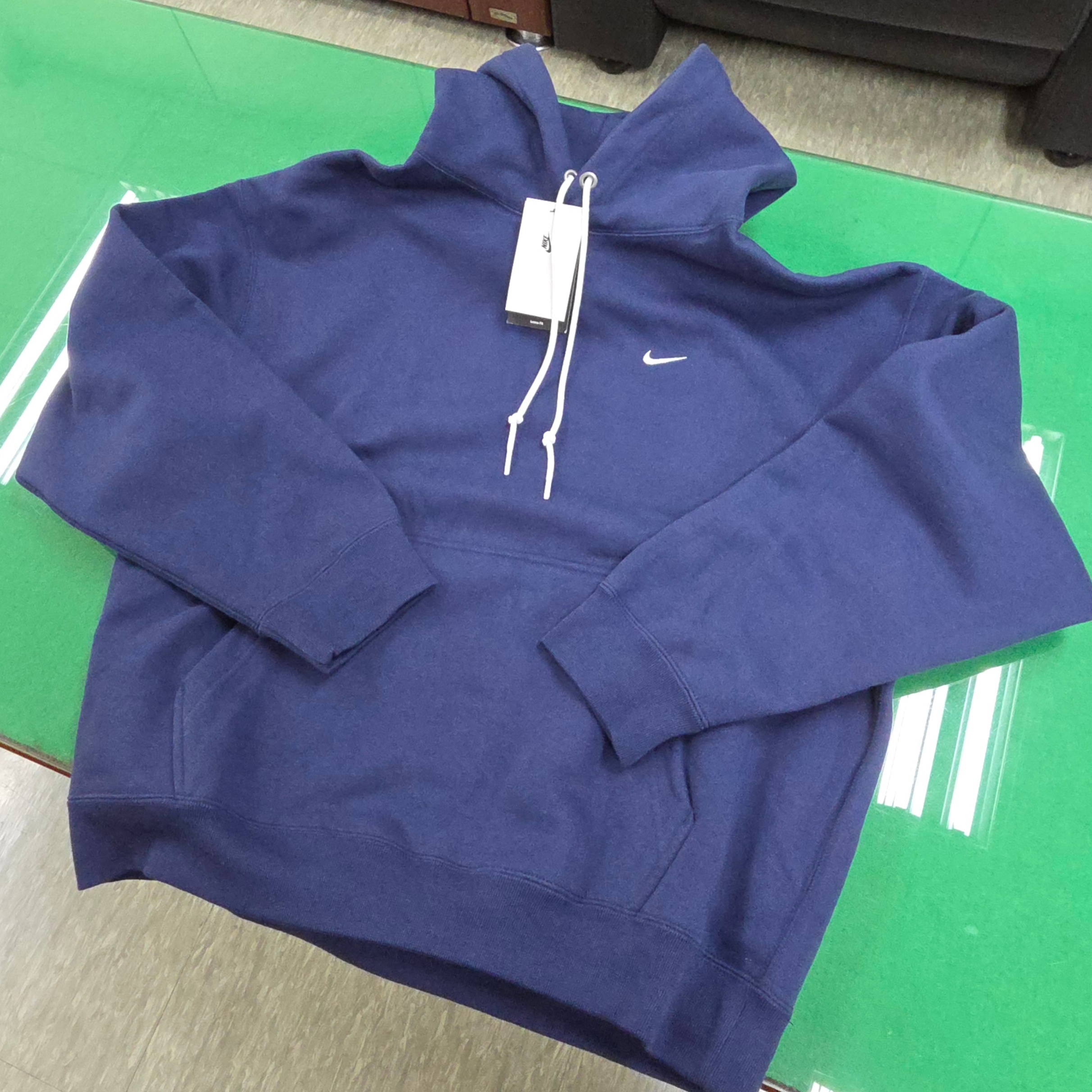 Nike Solo Swoosh Fleece Pullover Hoodie Midnight Navy - Asia 착용 스타일