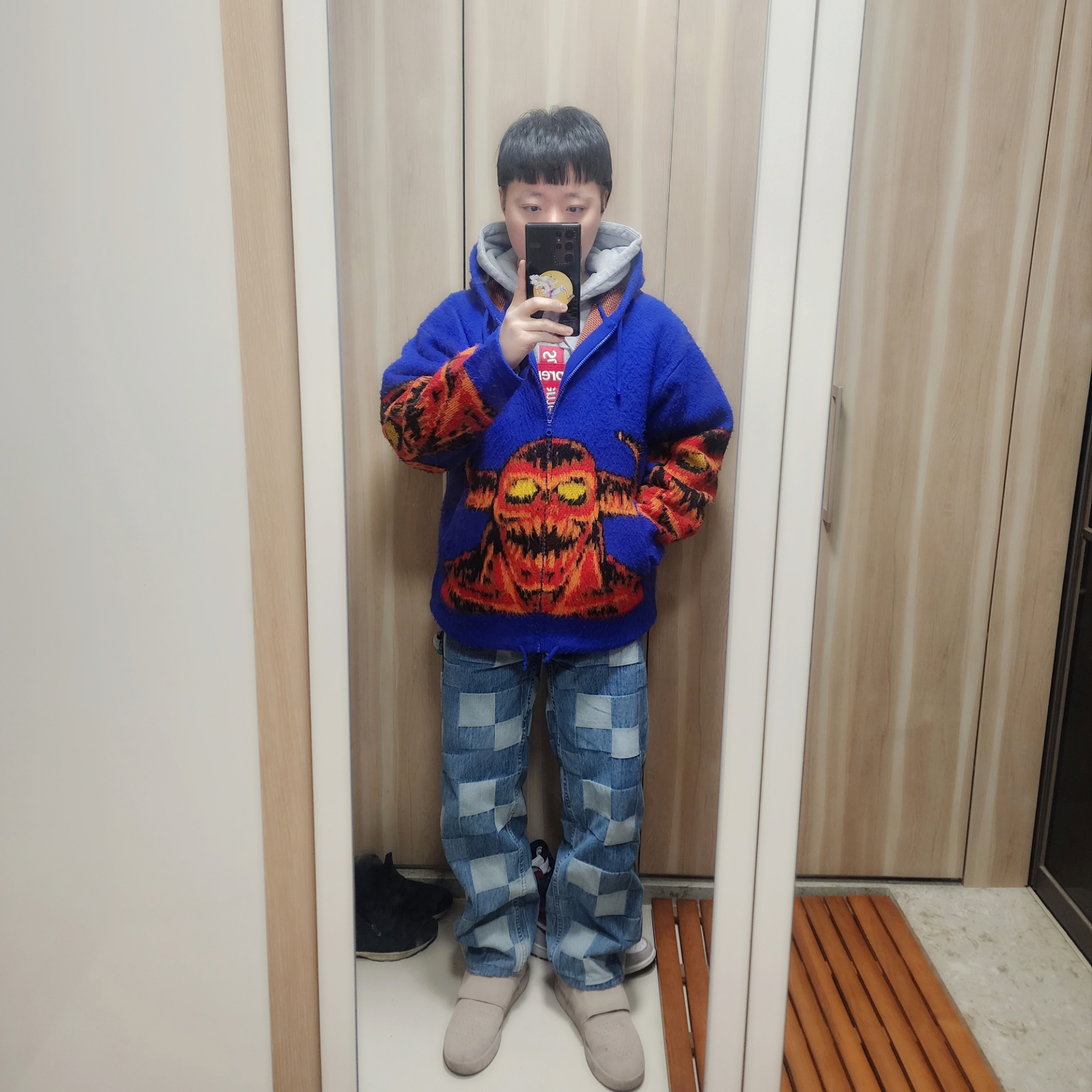 Supreme x Toy Machine Zip Up Hooded Sweater Blue - 24SS 착용 스타일
