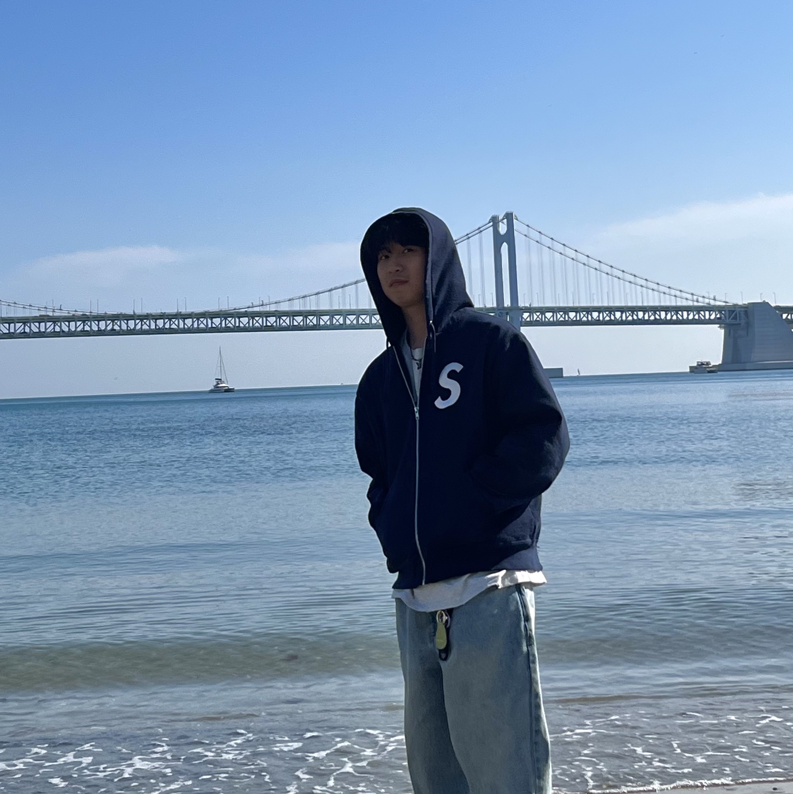 Supreme S Logo Zip Up Hooded Sweatshirt Navy - 24FW 착용 스타일 - 3