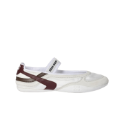 (W) Miu Miu Gymnasium Technical Fabric and Suede Ballerinas White Burgundy