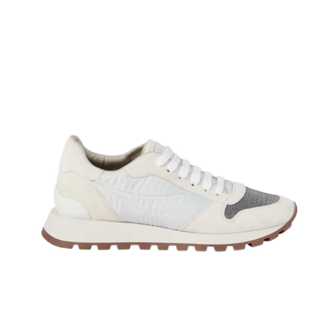 (W) 브루넬로 쿠치넬리 프레셔스 토 스웨이드 테크노 패브릭 러너 화이트((W) Brunello Cucinelli Suede and Techno Fabric Runners with Precious Toe White) - 1