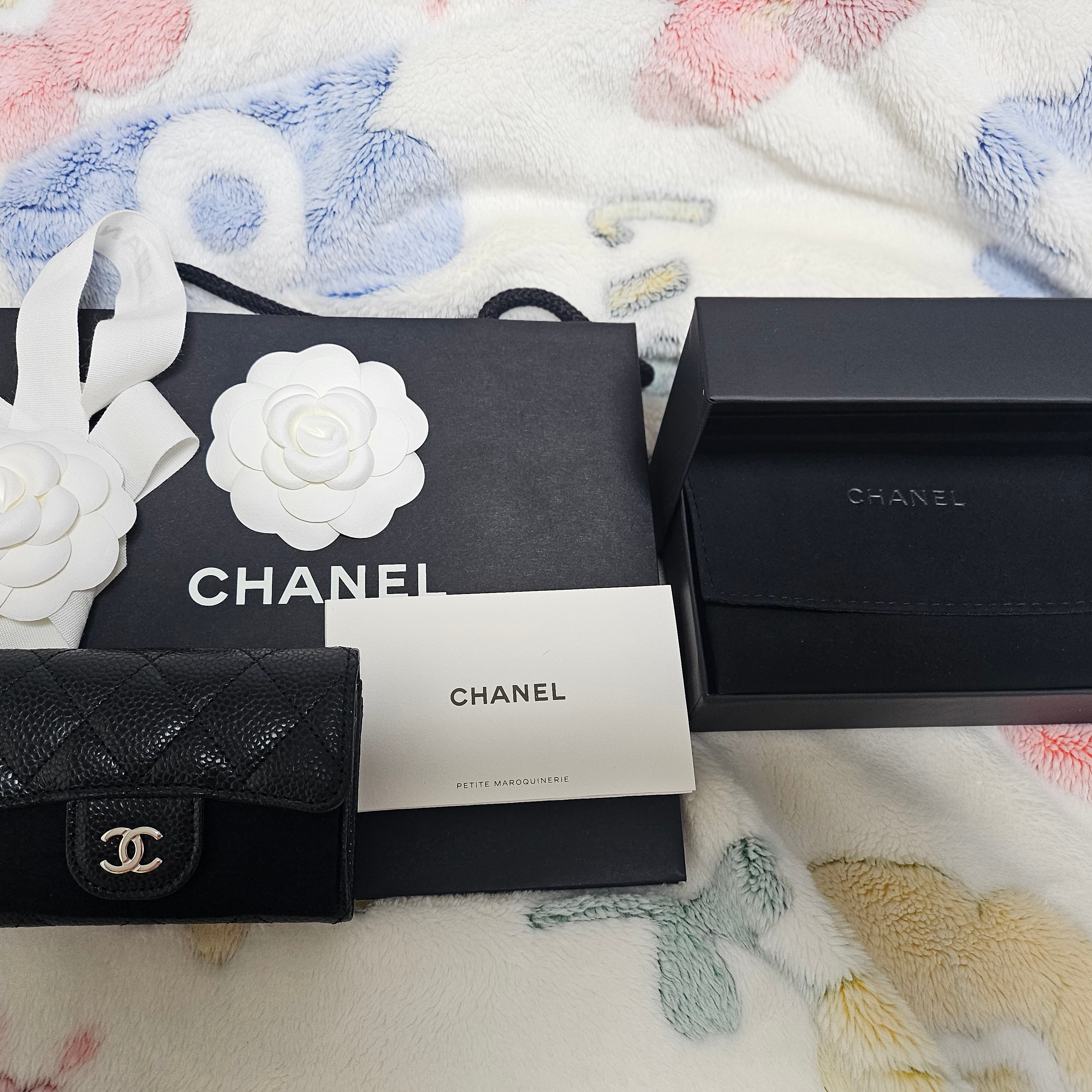 Chanel Classic Card Holder Grained Calfskin & Silver Black 착용 스타일