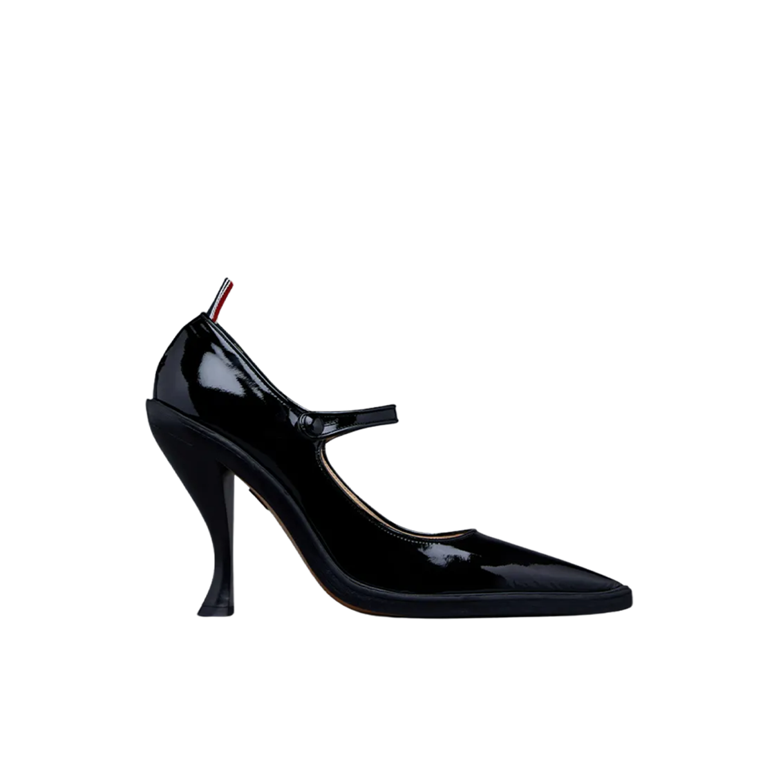 (W) 톰브라운 소프트 페이턴트 레더 커브드 힐 포인트 토 톰 존 블랙((W) Thom Browne Soft Patent Leather Curved Heel Pointed Toe Thom John Black) - 1