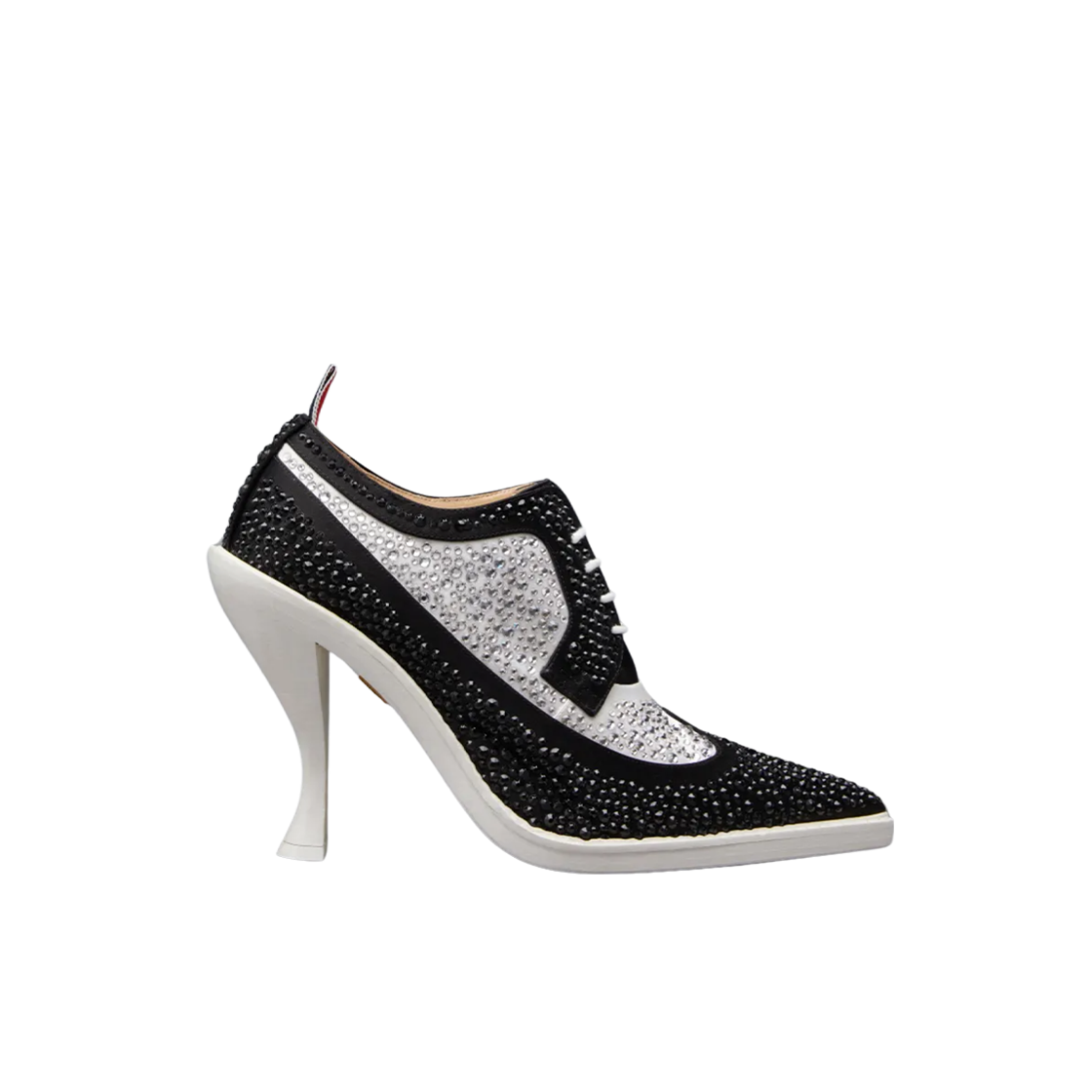 (W) 톰브라운 스와로브스키 사틴 힐 롱윙 브로그 블랙 화이트((W) Thom Browne Swarovski Satin Heeled Longwing Brogue Black White) - 1