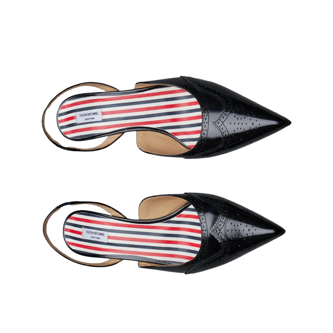 (W) 톰브라운 스무스 카프 윙팁 커브드 힐 슬링백 블랙((W) Thom Browne Smooth Calf Wingtip Curved Heel Slingback Black) - 2
