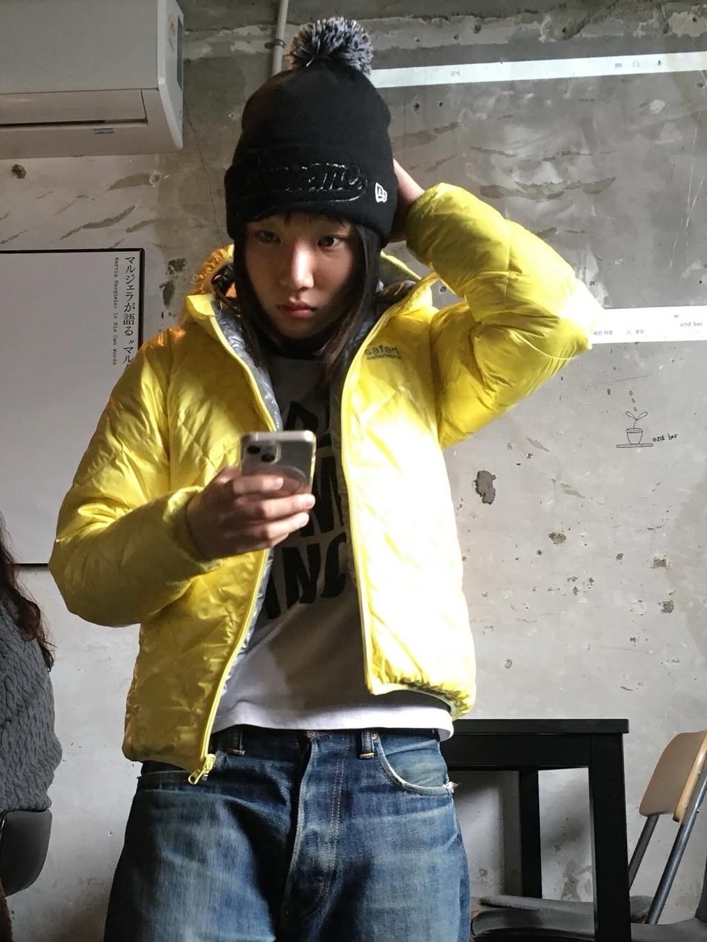 Safarispot 1/2 Reversible Two Color Light Down Jacket Turquoise Mint, Safarispot 1/2 Reversible Two Color Light Down Jacket Gray Yellow 착용 스타일