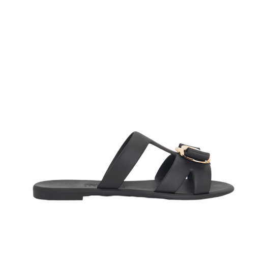 ★Ferragamo★ニューバラプレートストラップスライド W) 페라가모 간치니 오너먼트 플랫 슬라이드 블랙 | Ferragamo
