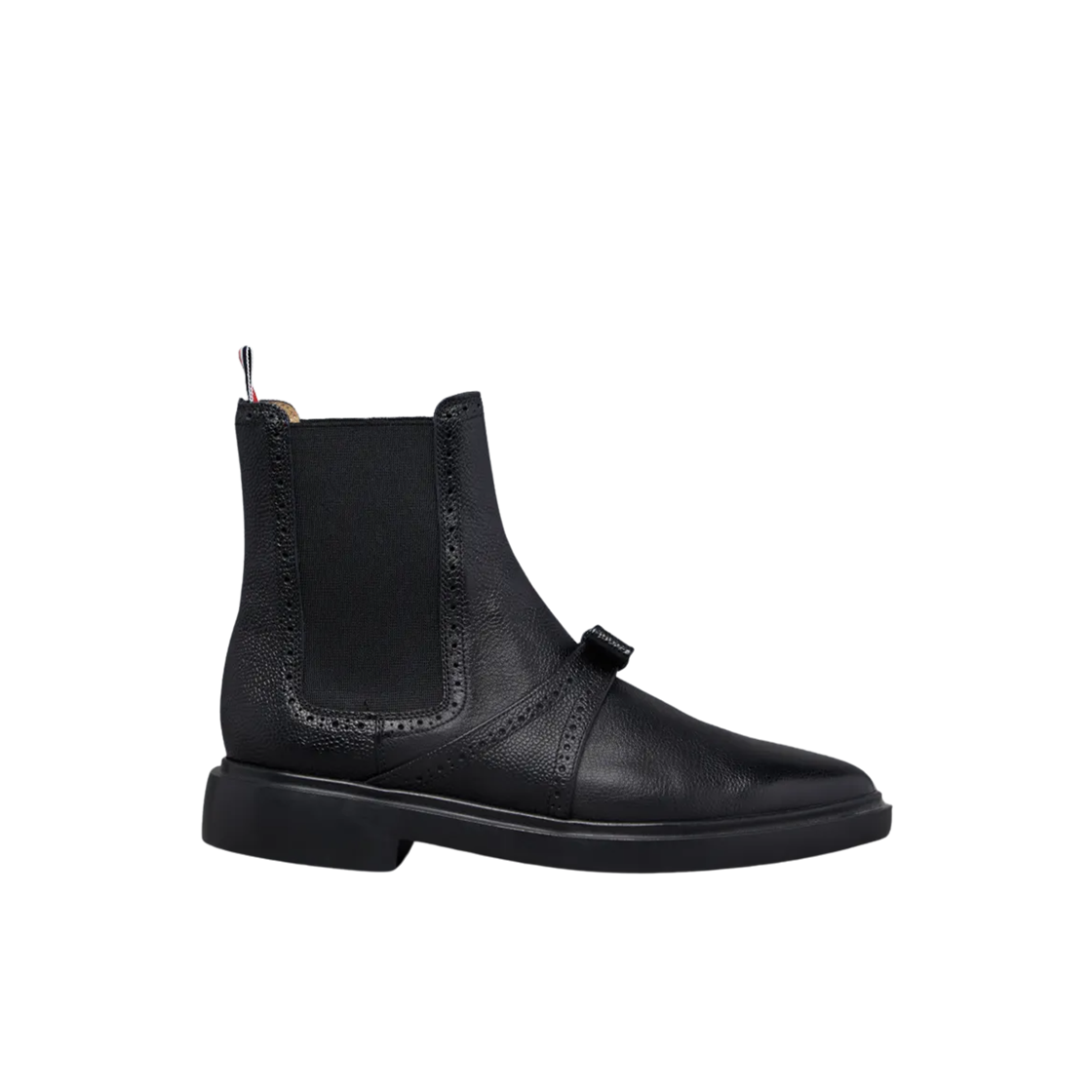 FFB187B-00198-001 (W) Thom Browne Pebble Grain Lightweight Rubber Sole Brogue Bow Chelsea Boot Black