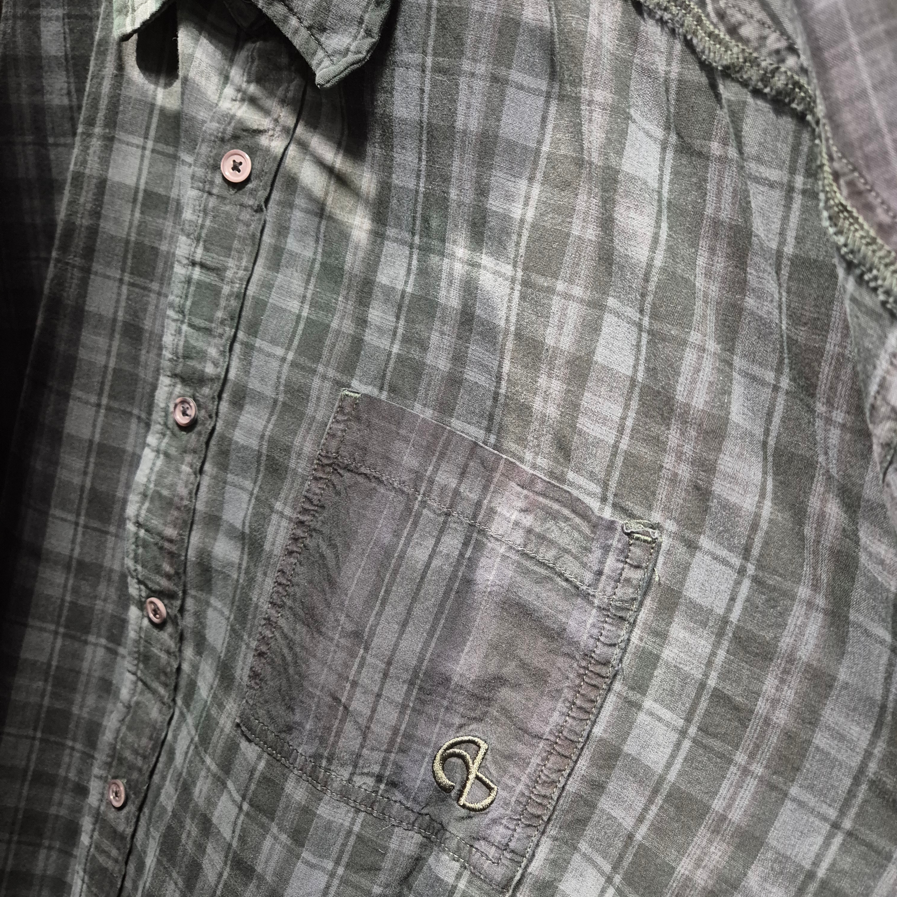 NOMANUAL H.R Check Shirts Green 착용 스타일