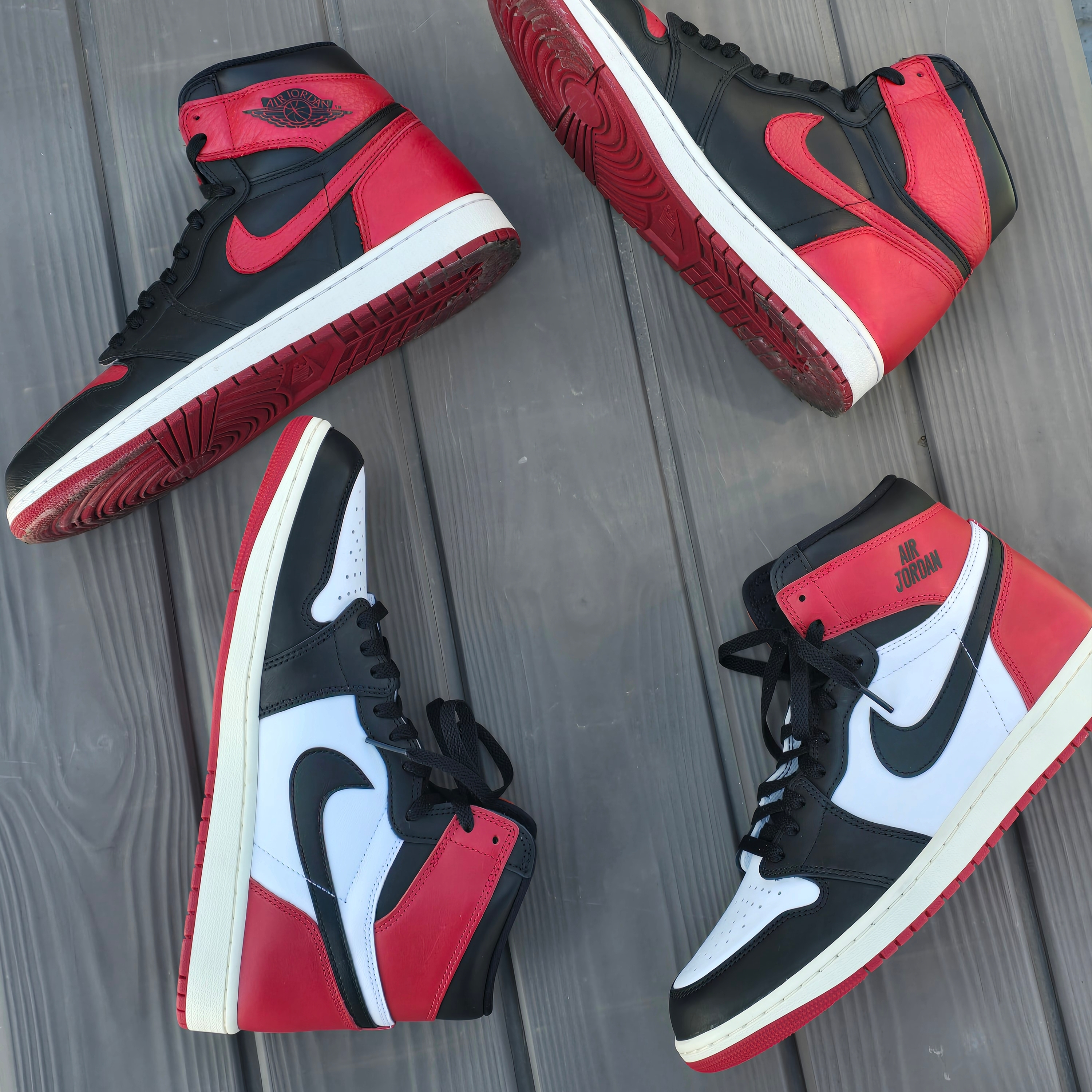Jordan 1 Retro High OG Black Toe, Jordan 1 Retro High OG Bred Banned 2016 착용 스타일 - 1