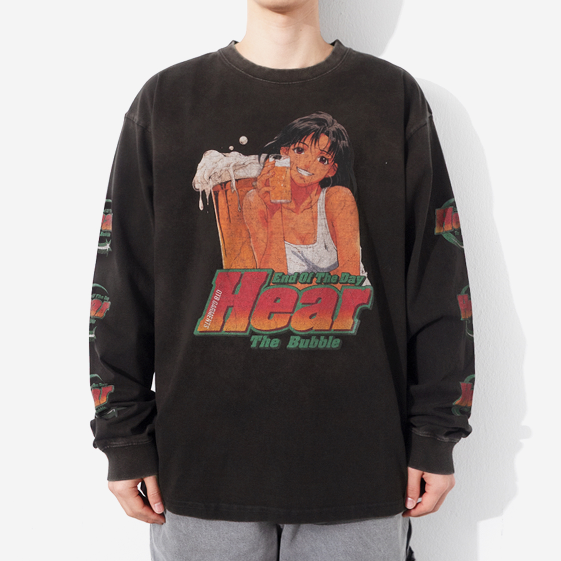 큐티에잇 가먼츠 히어더버블 워시드 롱 슬리브 블랙(QT8 GARMENTS Hear the Bubble AQ Washed Long Sleeve Black) - 3