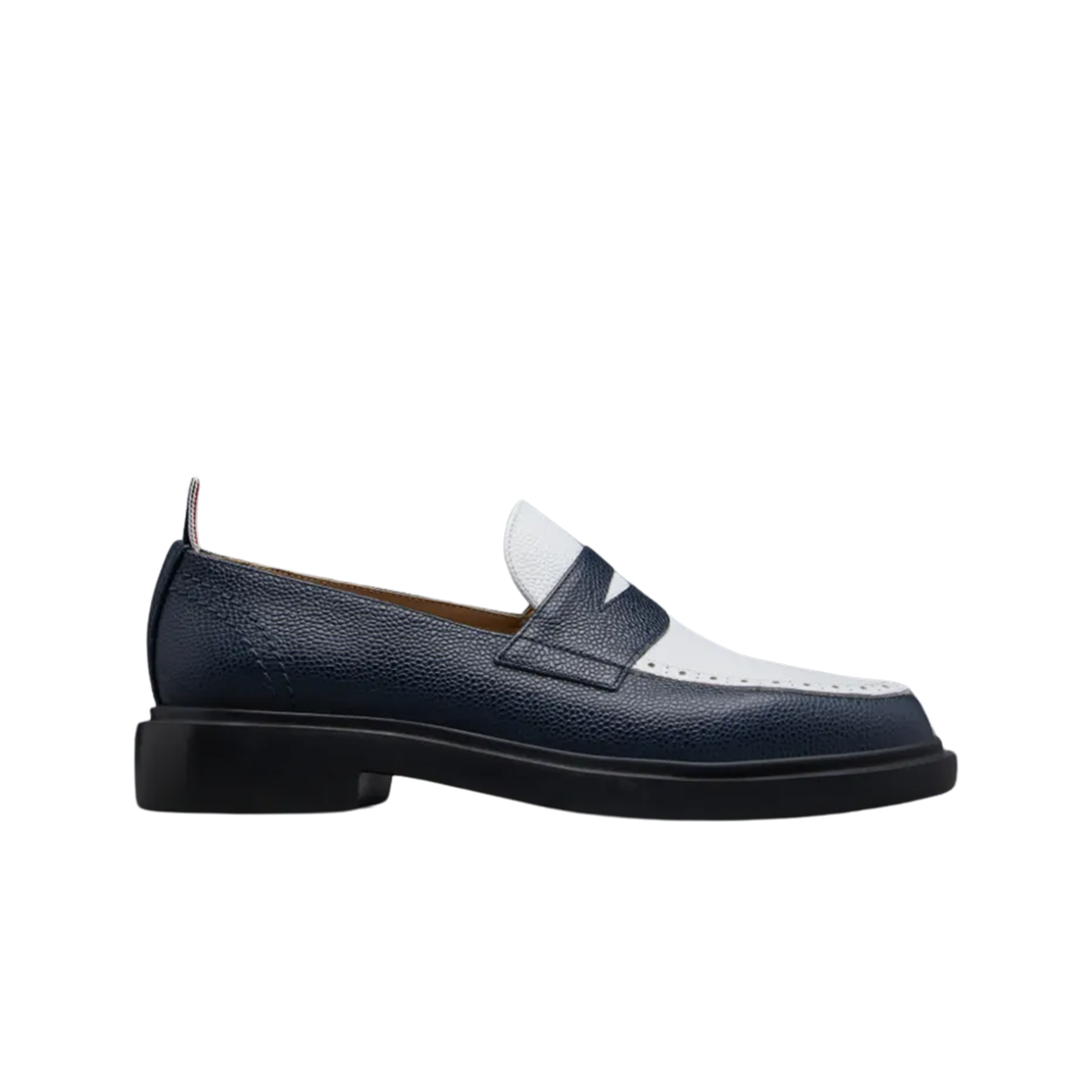 (W) 톰브라운 페블 그레인 레더 페니 로퍼 네이비 화이트((W) Thom Browne Pebble Grain Leather Penny Loafer Navy White) - 1