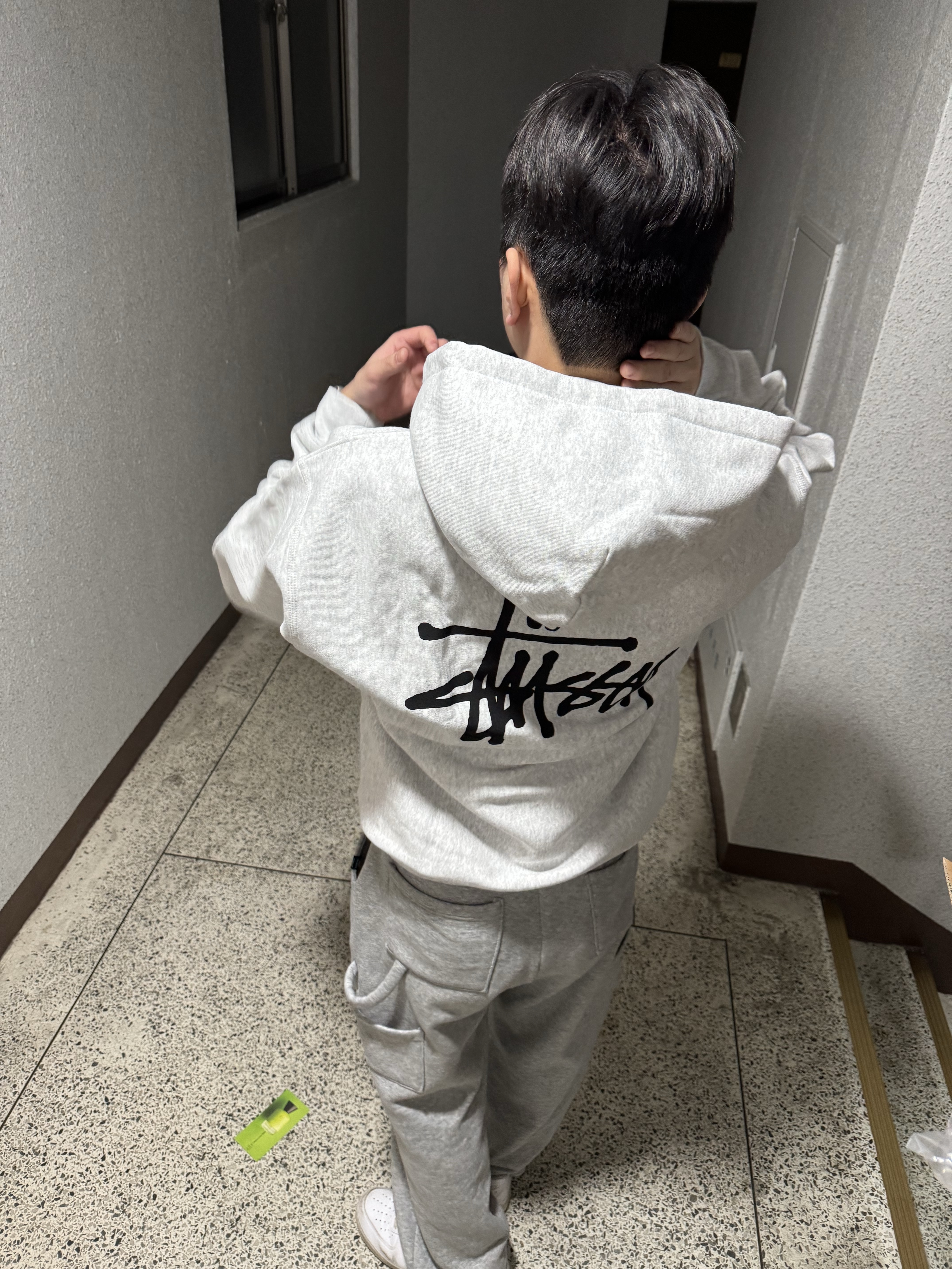 Stussy Basic Stussy Zip Hoodie Ash Heather 착용 스타일 - 3