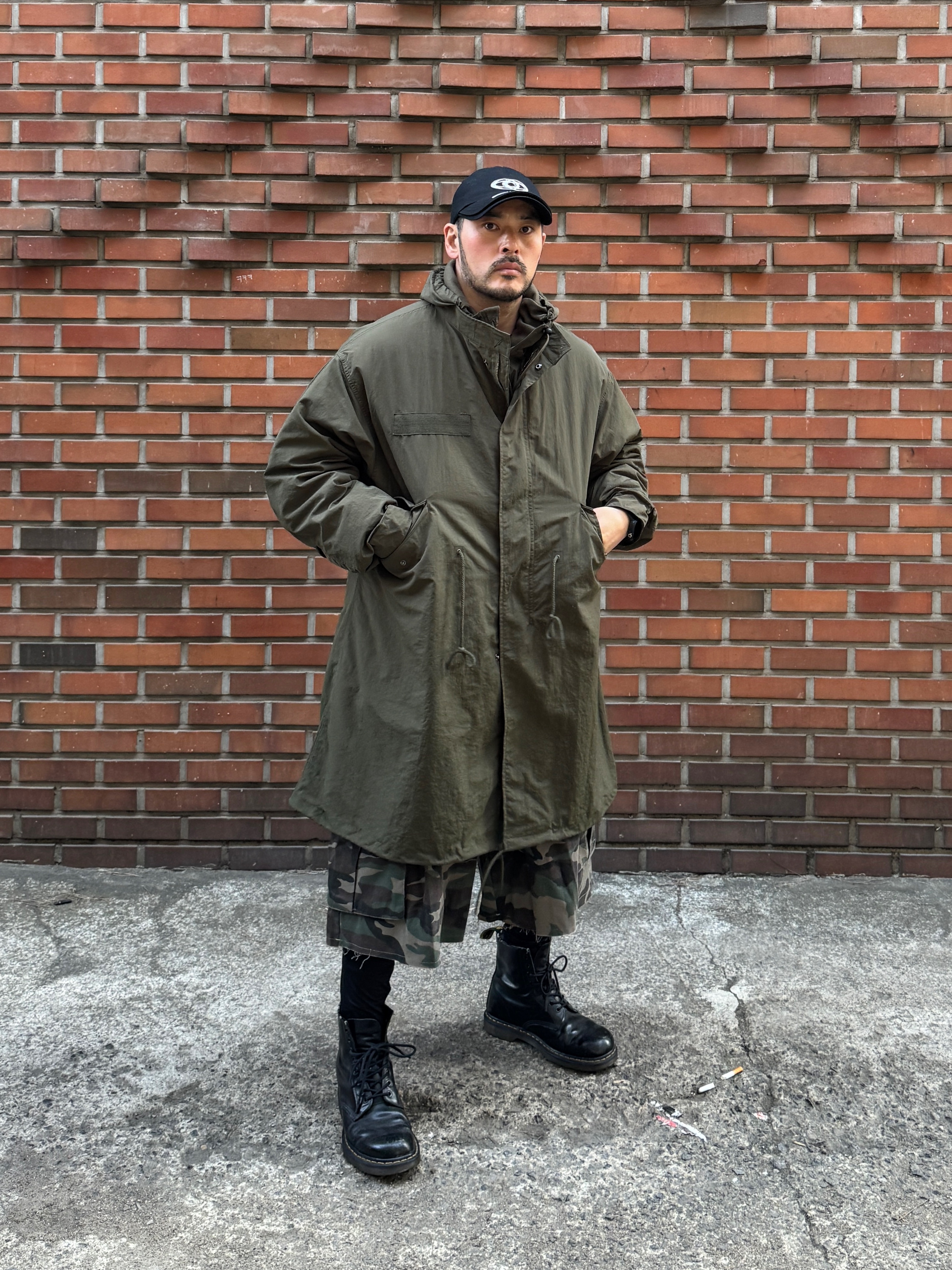 Civision by CSC Double Brim Cap Black, Dr. Martens 1460 Smooth Boots Black 착용 스타일 - 2