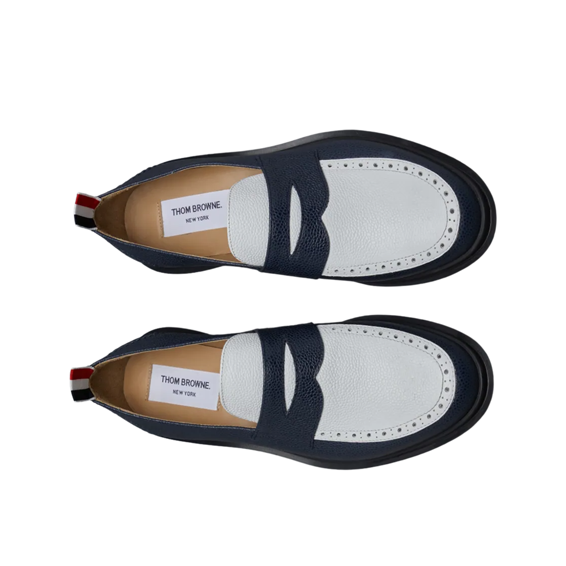 (W) 톰브라운 페블 그레인 레더 페니 로퍼 네이비 화이트((W) Thom Browne Pebble Grain Leather Penny Loafer Navy White) - 2