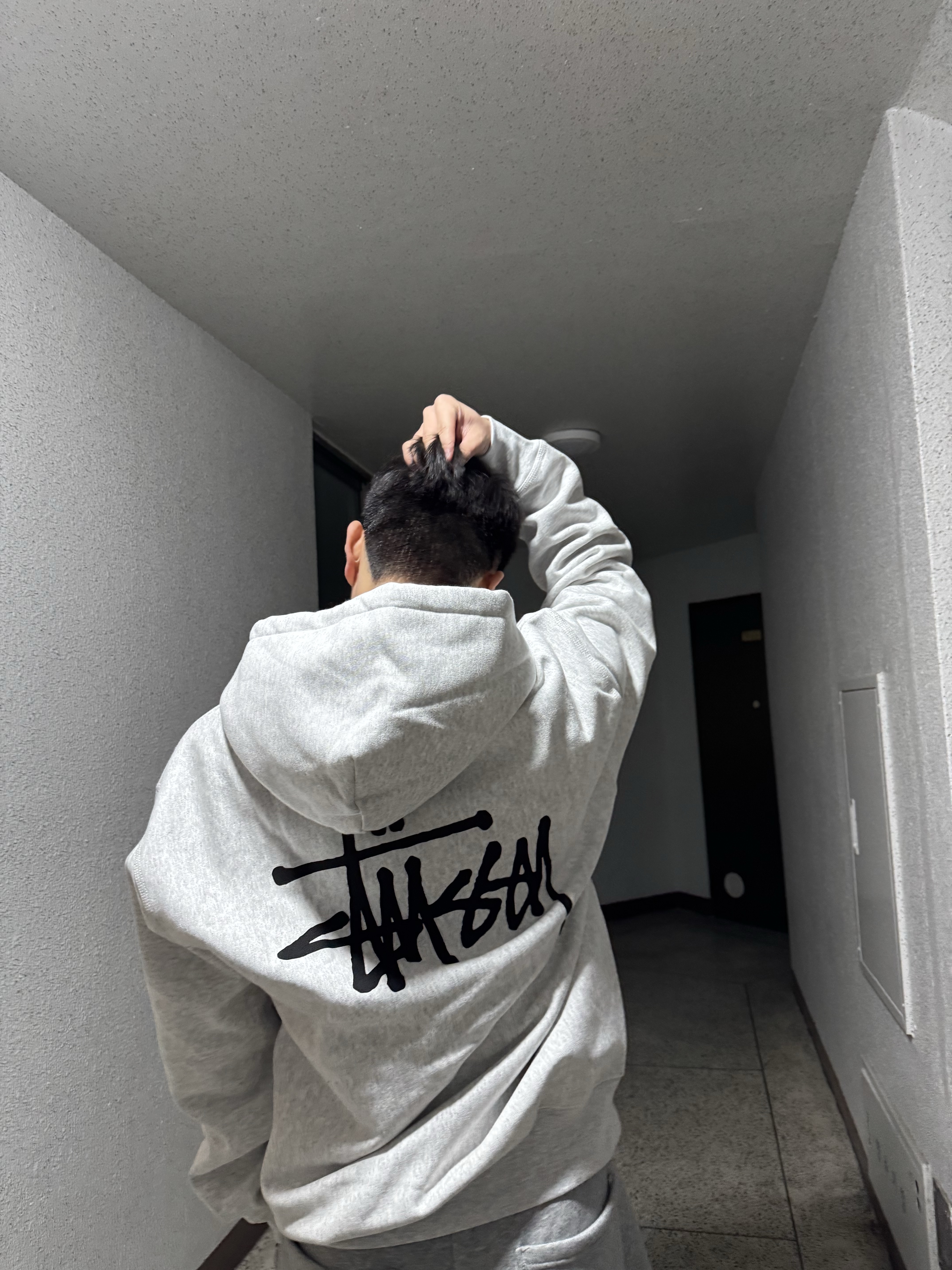 Stussy Basic Stussy Zip Hoodie Ash Heather 착용 스타일 - 2